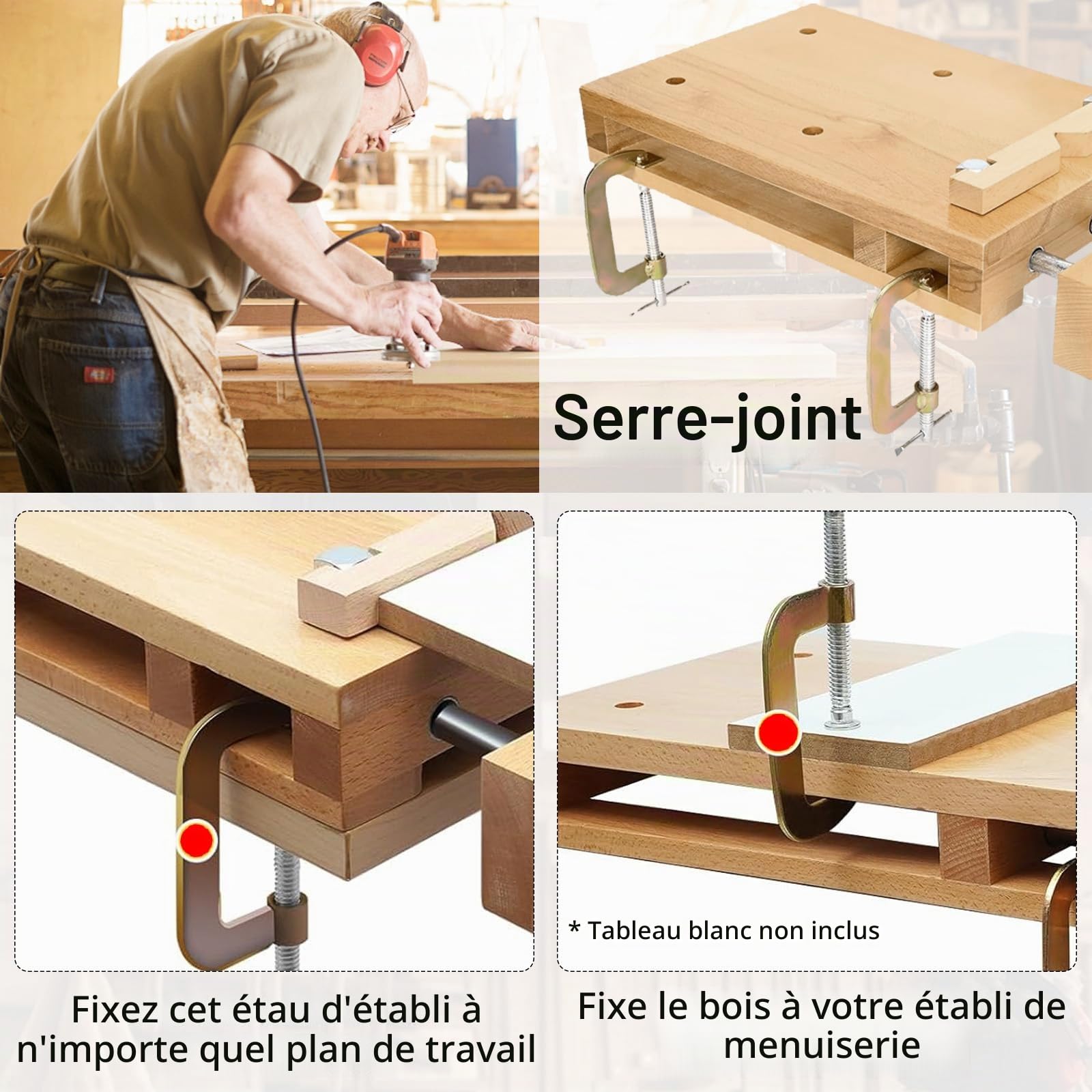 Établi de Rabotage Portable, Etabli Bois 53 x 28 x 7 cm, Étau de Travail Mobile Mini Établi Transportable Mobile & Étau pour Rabotage et Serrage