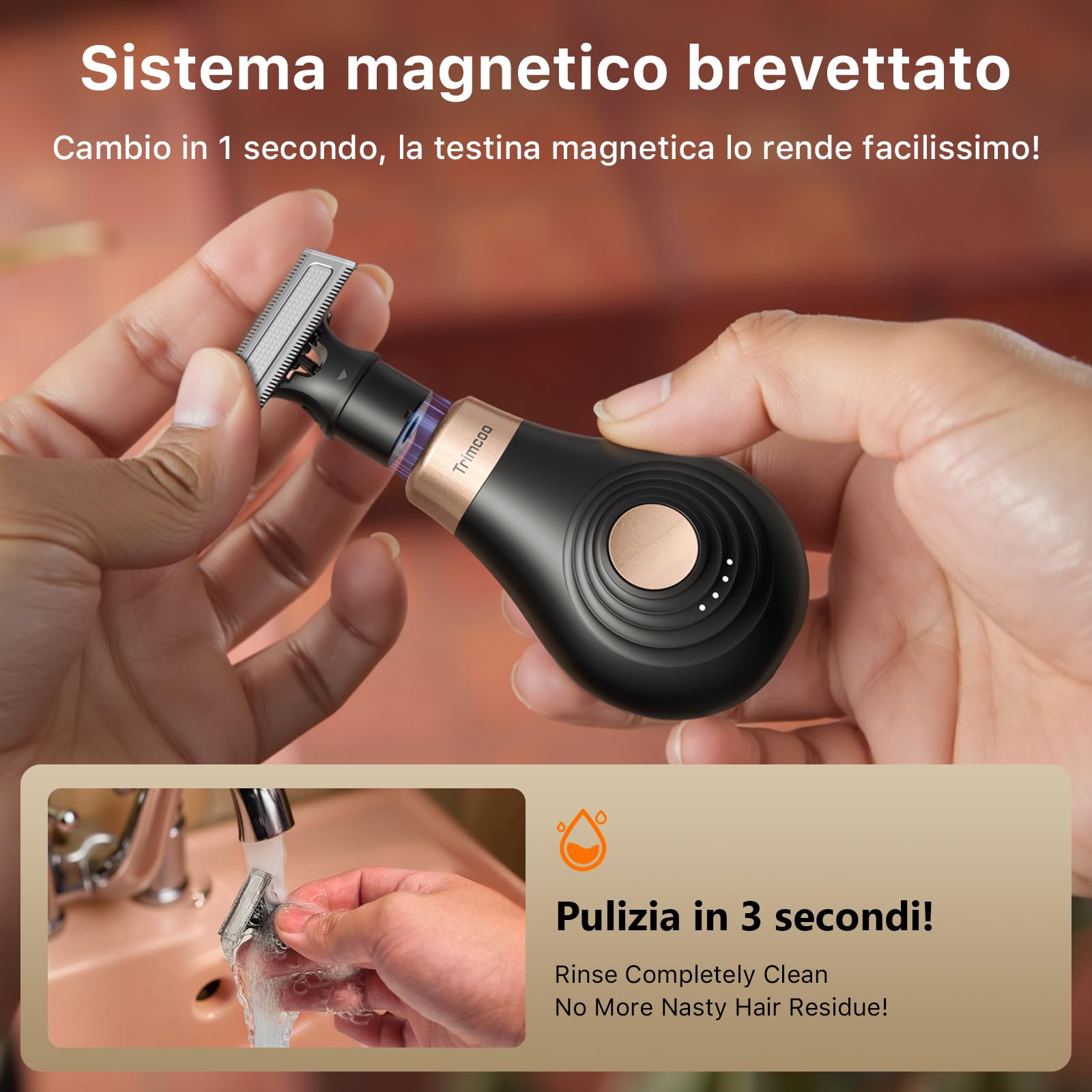 2026 Nuovo Rasoio Elettrico Donna per Zona Bikini - Rifinitore Intimo Portatile e Senza Dolore, Mini Depilatore Viso e Corpo, Ricarica USB-C, Testina Wet & Dry Sostituibile, Nero