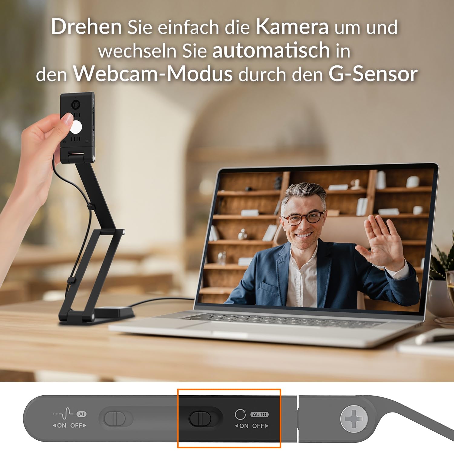 Innex DC500 4K 16MP USB Dokumentenkamera & Webcam, 3-in-1 Scanner | 4K/30fps, 1080P/60fps, KI-Mikrofon, Dual-Autofokus, Auto-Flip, LED-Lampe, OCR, für Fernlernen, Meetings, Win/Mac/Chromebook