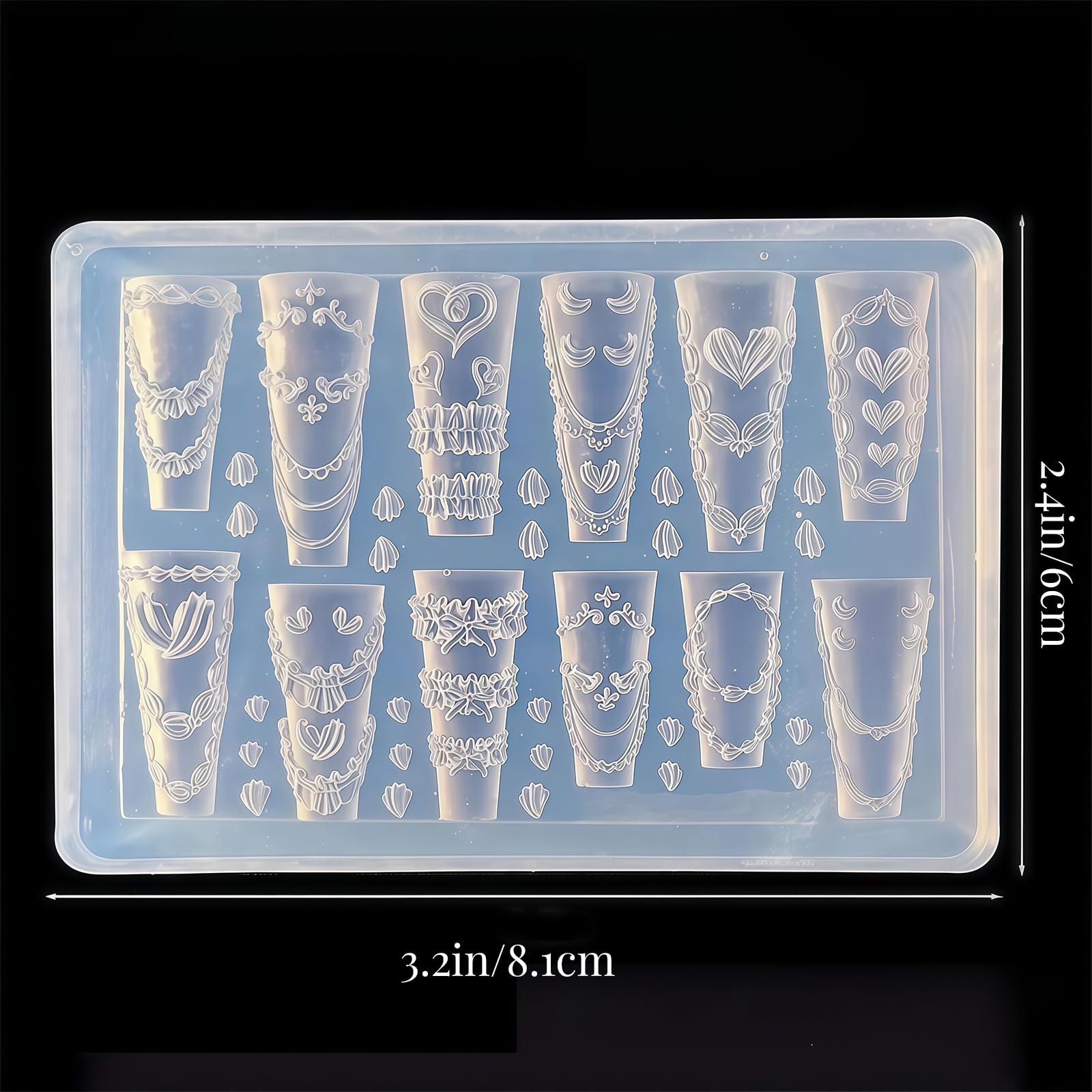Silikon Stampi per Unghie 3D, Crema Pizzo Design Unghie, Charms Unghie Strumenti in Silicone, Decorazioni per Unghie Accessori per Nail Art