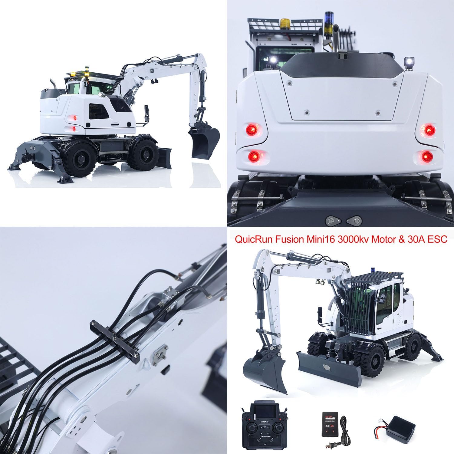 TOUCAN RC HOBBY 1/14 Metal 3Arms Remote Control Hydraulic Wheeled Excavator LR914 8CH Reversing Valve Lights Sounds Manual Quick Coupler for Age 18+