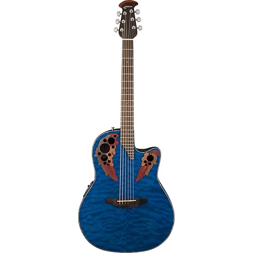 Ovation CE44P-8TQ Acoustic-Electric Guitar, Trans Blue Quilt Maple