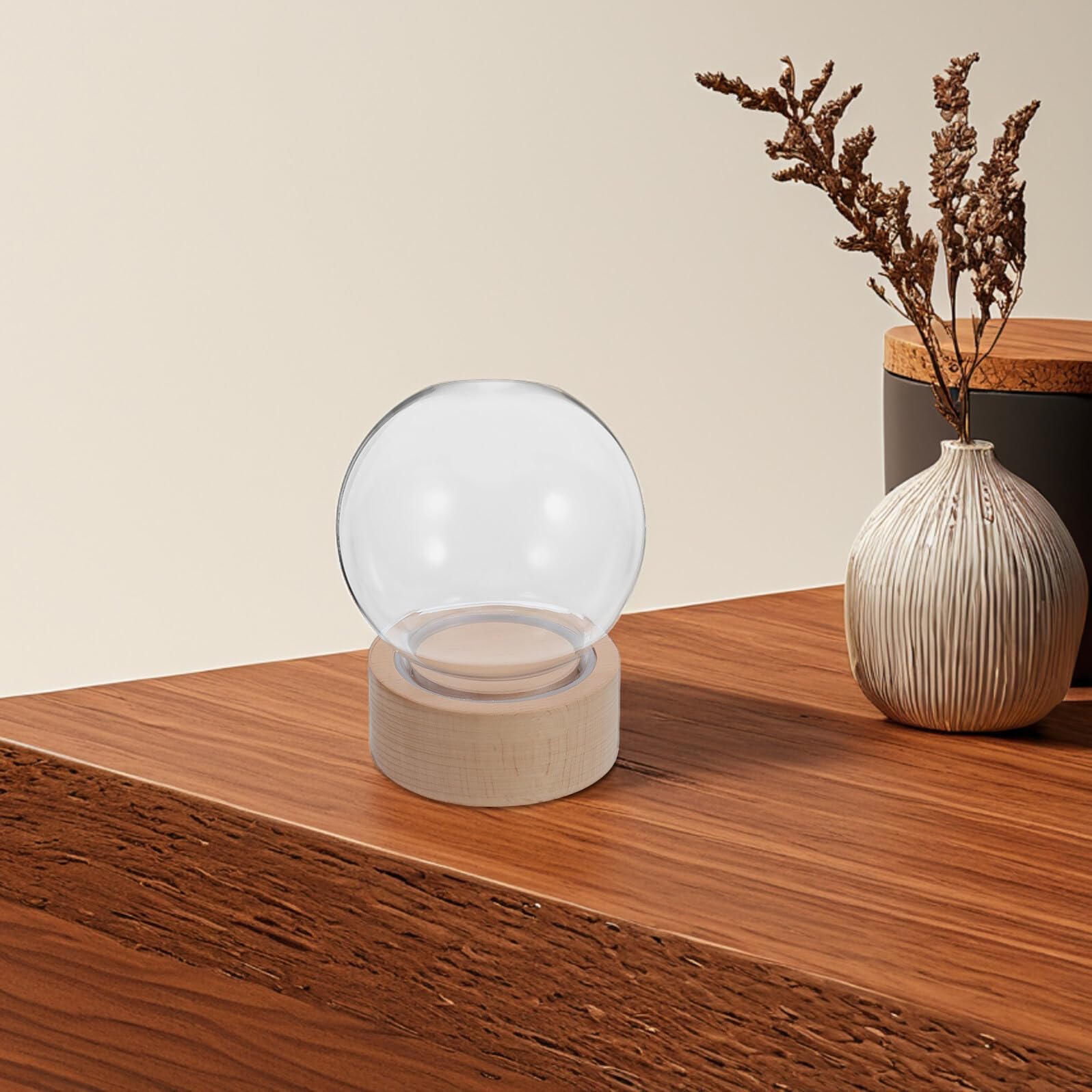 Bola de Nieve Cristal Transparente Esfera con Caja de Música Base Madera para Manualidades DIY Decoración Hogar Obsequio Único