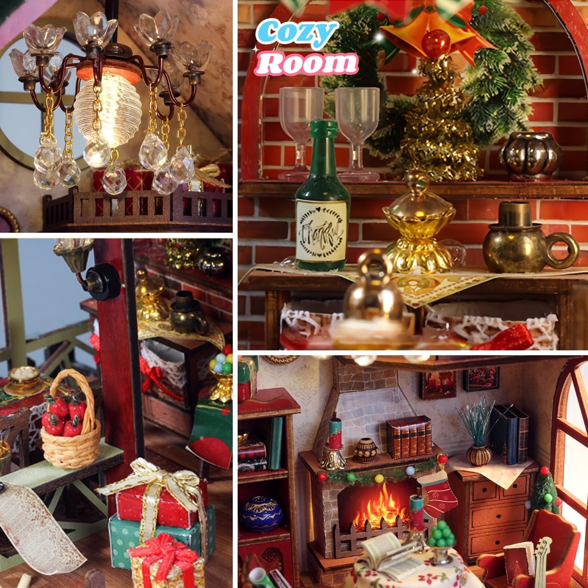 Christmas Themed DIY Miniature House Kit – Candy House & Fireplace Cottage | Handmade Creative Indoor Decor 3D Puzzle for Adults (Cozy Winter Retreat)
