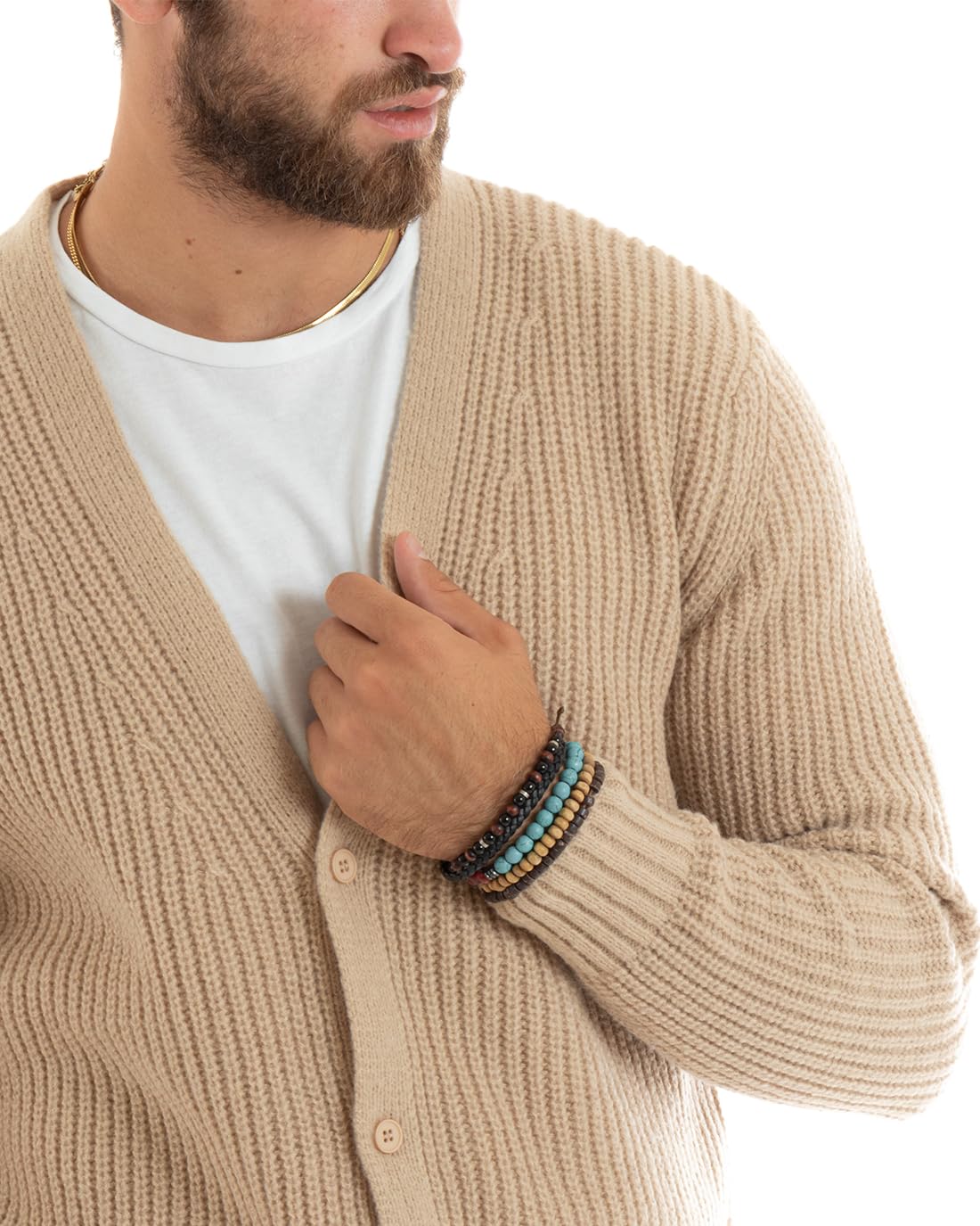 Cardigan Uomo Giacca con Bottoni Maglioncino Scollo V Maglia Inglese Vari Colori
