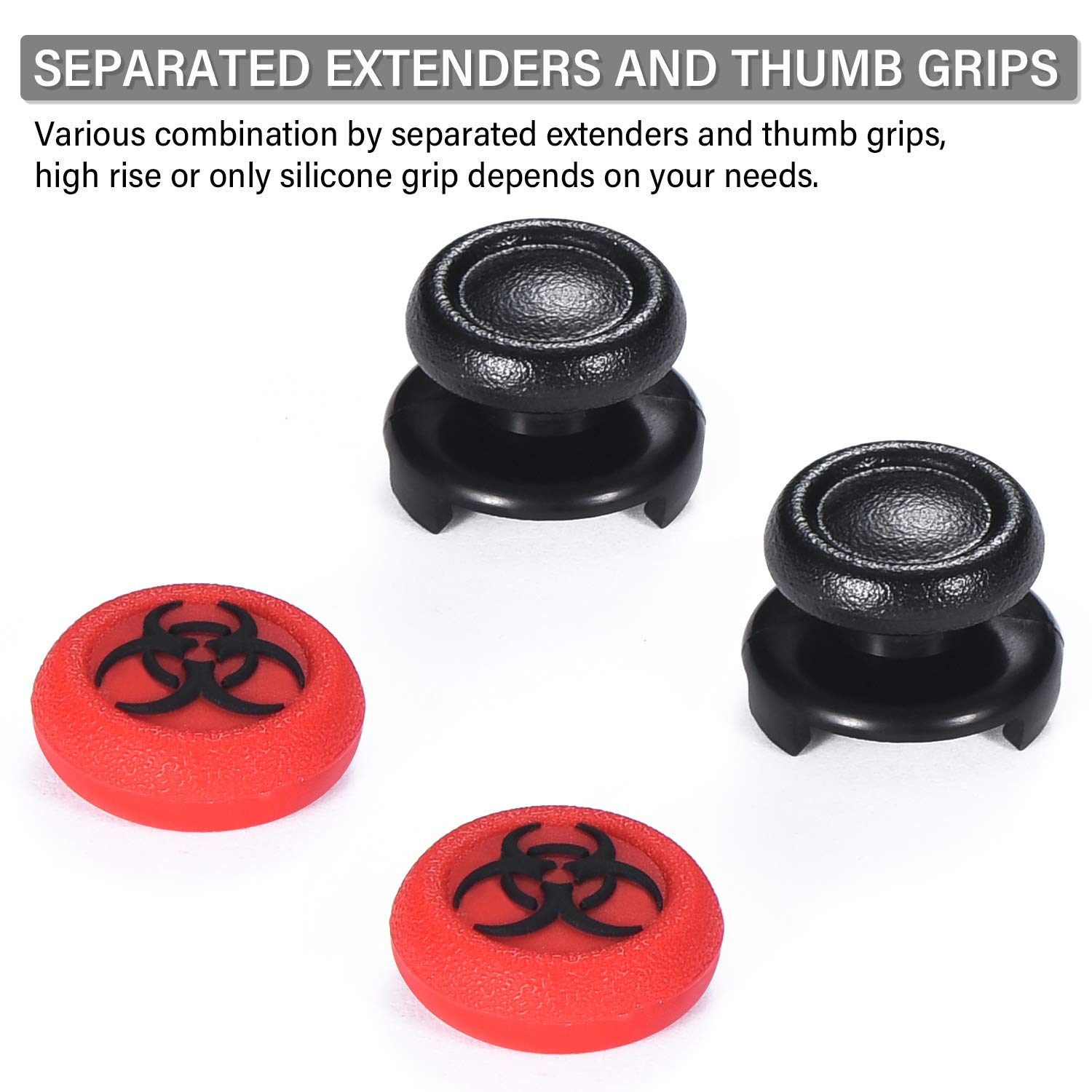FPS Thumbstick Extender & 3D Texture Rubber Silicone Grip Cover 2 Sets for PS5 Dualsenese & PS4 Controller(BioH Red) - Image 3