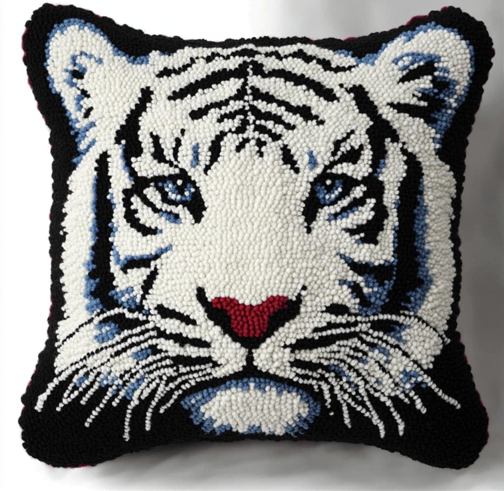 Latch Hook Cushion Kit,Tiger DIY Throw Pillow Cover 43X43Cm
