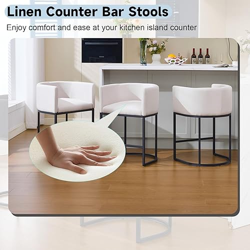 Vista 4 de Juego de 2 taburetes de bar de altura de mostrador, taburetes de bar modernos de 25 pulgadas de alto con respaldo, taburetes de contador de barril