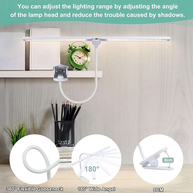 deaunbr deaunbr LED Reading Light with Clip, Desk Lamp 48 LEDs 2600mAh Battery USB Rechargeable Book Lights Stepless Adjustable Brightness Eye Protection Flexible Table Lamps for Bed Headboard, Home, Office photo 5
