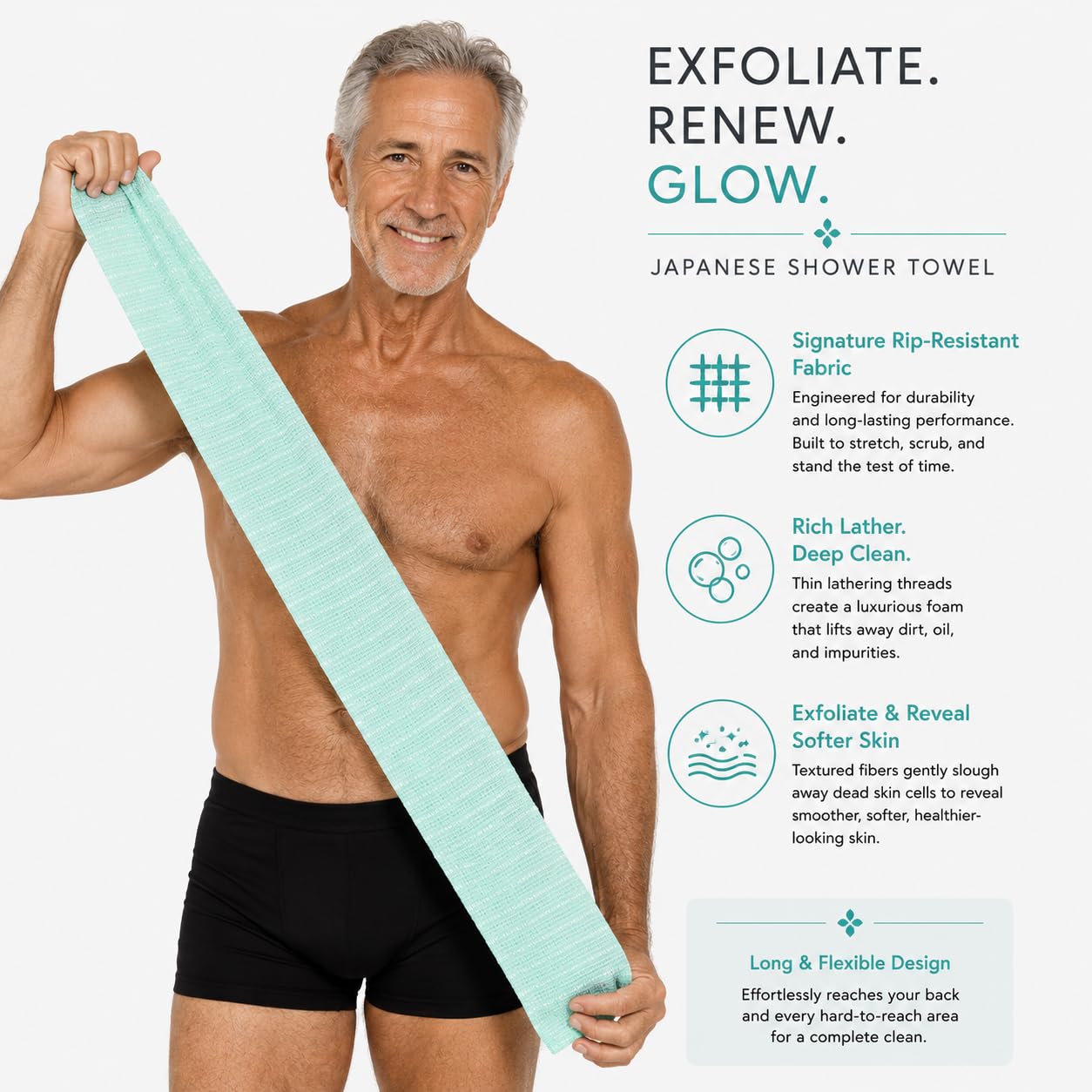 Dermasuri Asciugamano esfoliante giapponese, esfoliante per il corpo, esfoliante per la schiena, per uomini e donne, asciugamano da doccia esfoliante per pelle liscia e luminosa, rimuove la pelle
