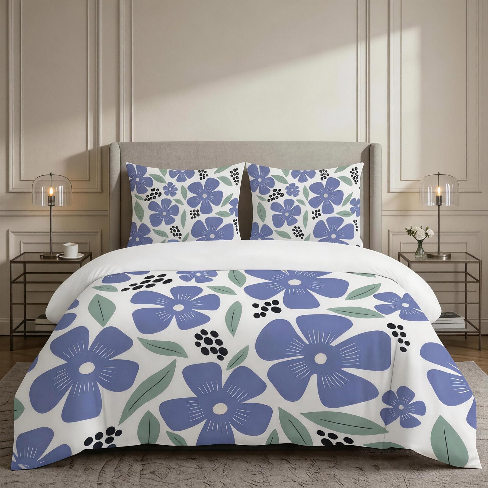 Housse de couette 140x190 cm microfibre imprimée avec parure de lit fleurs 3D