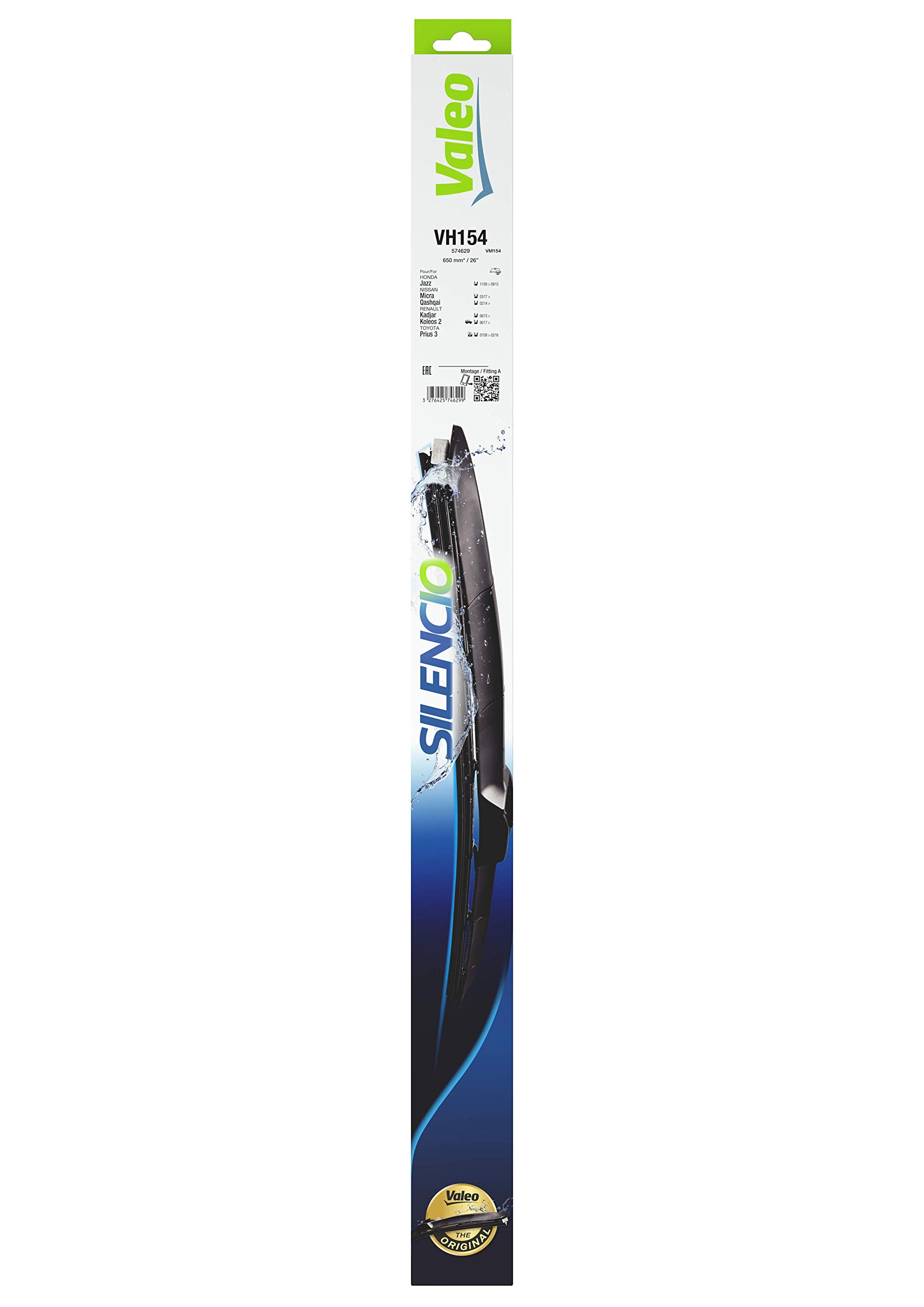 Valeo Silencio Wiper Blade VH154-574629 - Front Length: 650mm - Single Wiper Blade (for Right Hand Drive Vehicles)