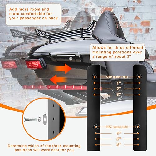 Miniatura 3 de Eumti Kit Extensor Reubicador de Equipaje de Maletero Ajustable de 1"-3" con Placa de Montaje Compatible con Harley Touring Electra Glides Road