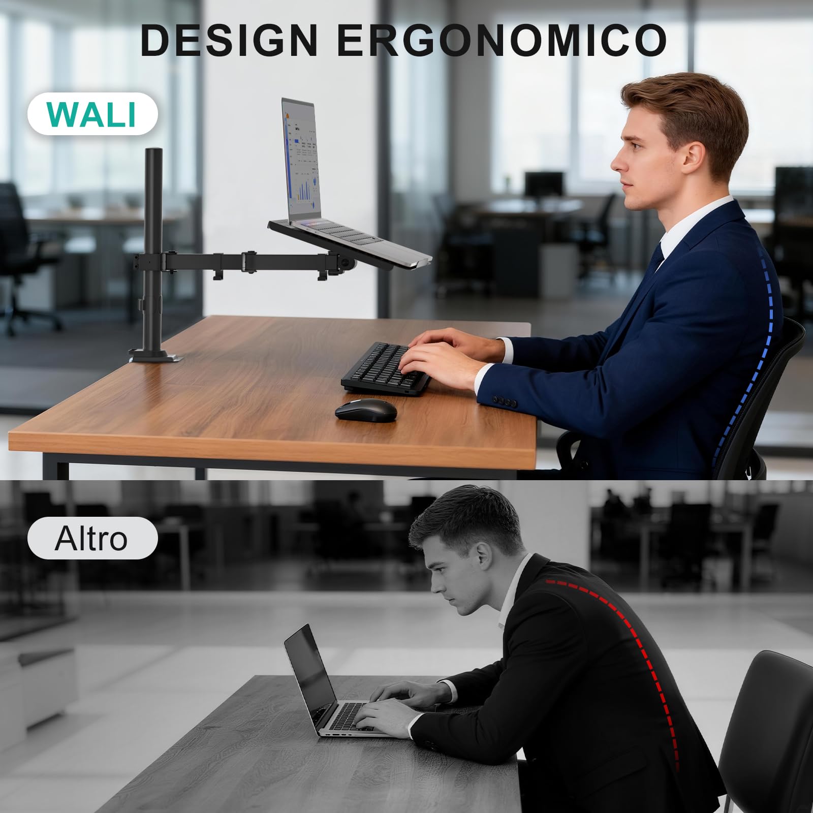Wali Supporto da scrivania per 1 laptop fino a 17 pollici, completamente regolabile, capacità 10 kg con supporto per piattaforma di raffreddamento ventilato (M00LP)