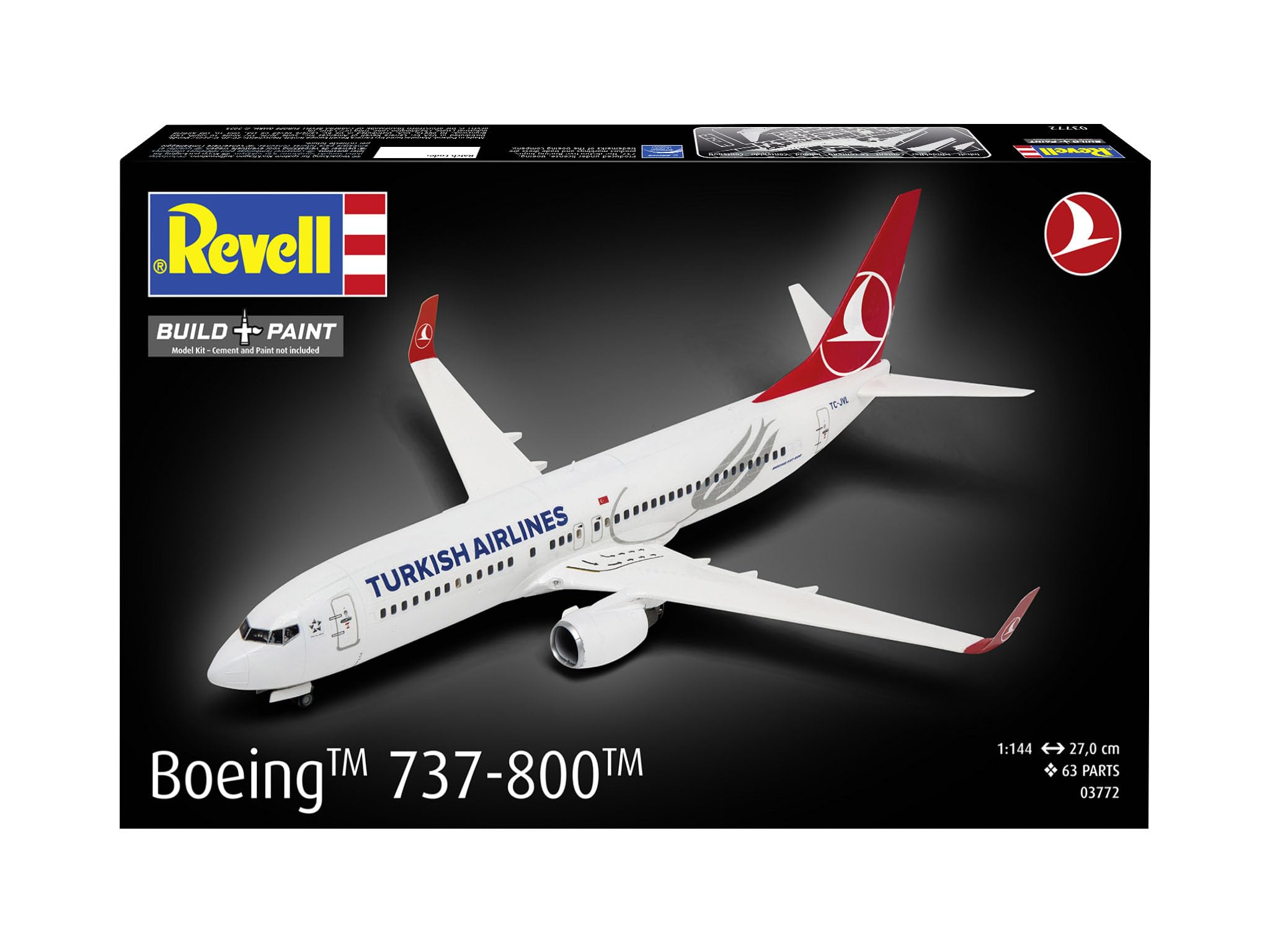 Revell 03772 Boeing 737-800 "Turkish Airlines 1:144 Kit modellino in plastica non costruito/non verniciato