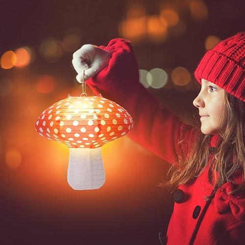 Miniatura 6 de 6cs - Faroles de papel con forma de hongo, decoración de hongos 3D grandes para colgar para guardería, jardín, decoración de fiesta de Navidad, 8