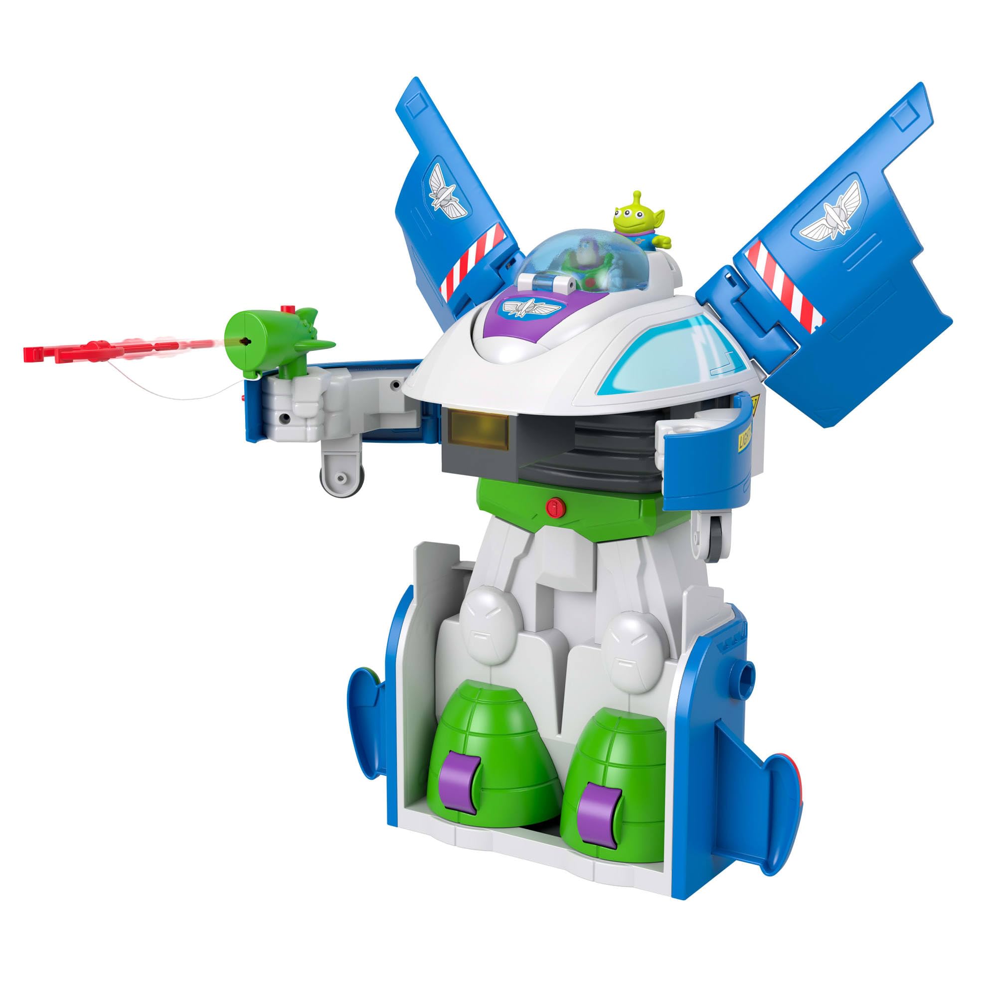 Imaginext Nave trasformabile di Buzz Lightyear con personaggi | Nave Toy Story di Buzz Lightyear, si trasforma con luci e suoni, action figure da 7,5 cm, lanciatore e proiettili, JTH51