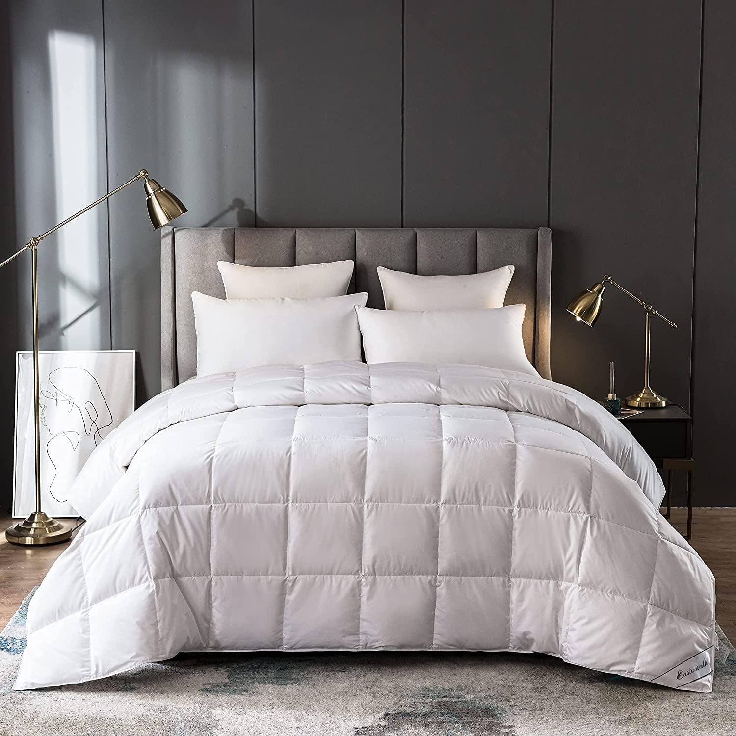 Lightweight White Goose Down Comforter Cooling Blanket Duvet Insert for Summer/Warm Weather, 750 Fill Power Ultra Soft Fabric White Full/Queen Size