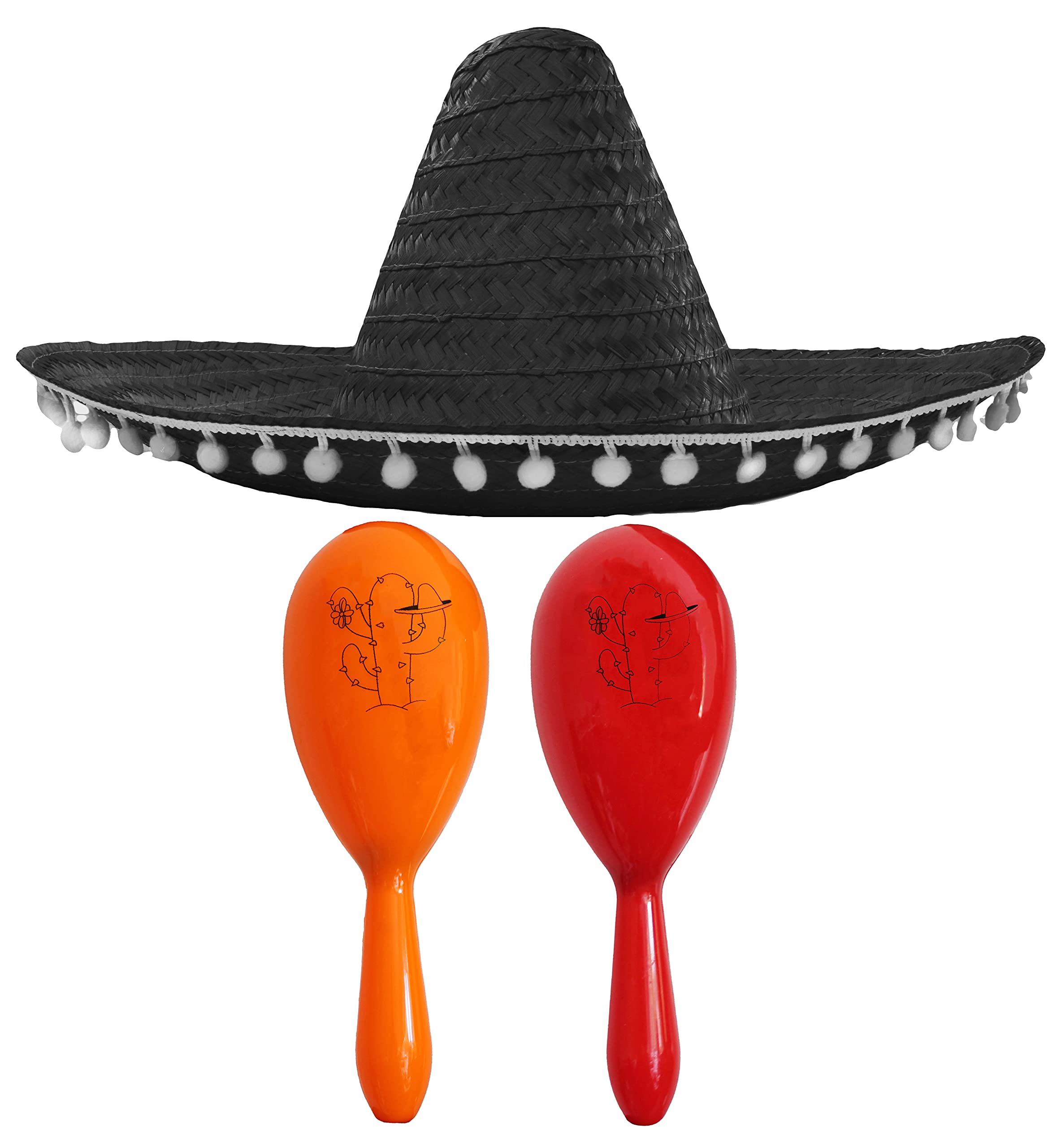 Mexican Fancy Dress Accessory Set - Mexican Sombrero With 2x Maracas - Perfect for Mexican Fancy Dress Costumes Senorita Bandit Mariachi Cinco De Mayo Fancy Dress