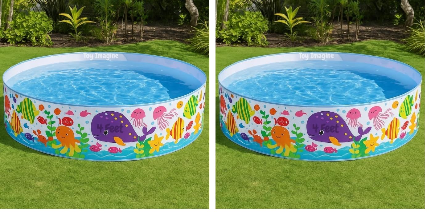 Toy Imagine 4 Feet Non-Inflatable Kids Swimming Pool | Foldable Plastic Bath Tub for Kids 1–5 Years | No Air Pump Required | Portable Water Play Pool for Home Garden & Outdoor Use Holi & Summer-image-47