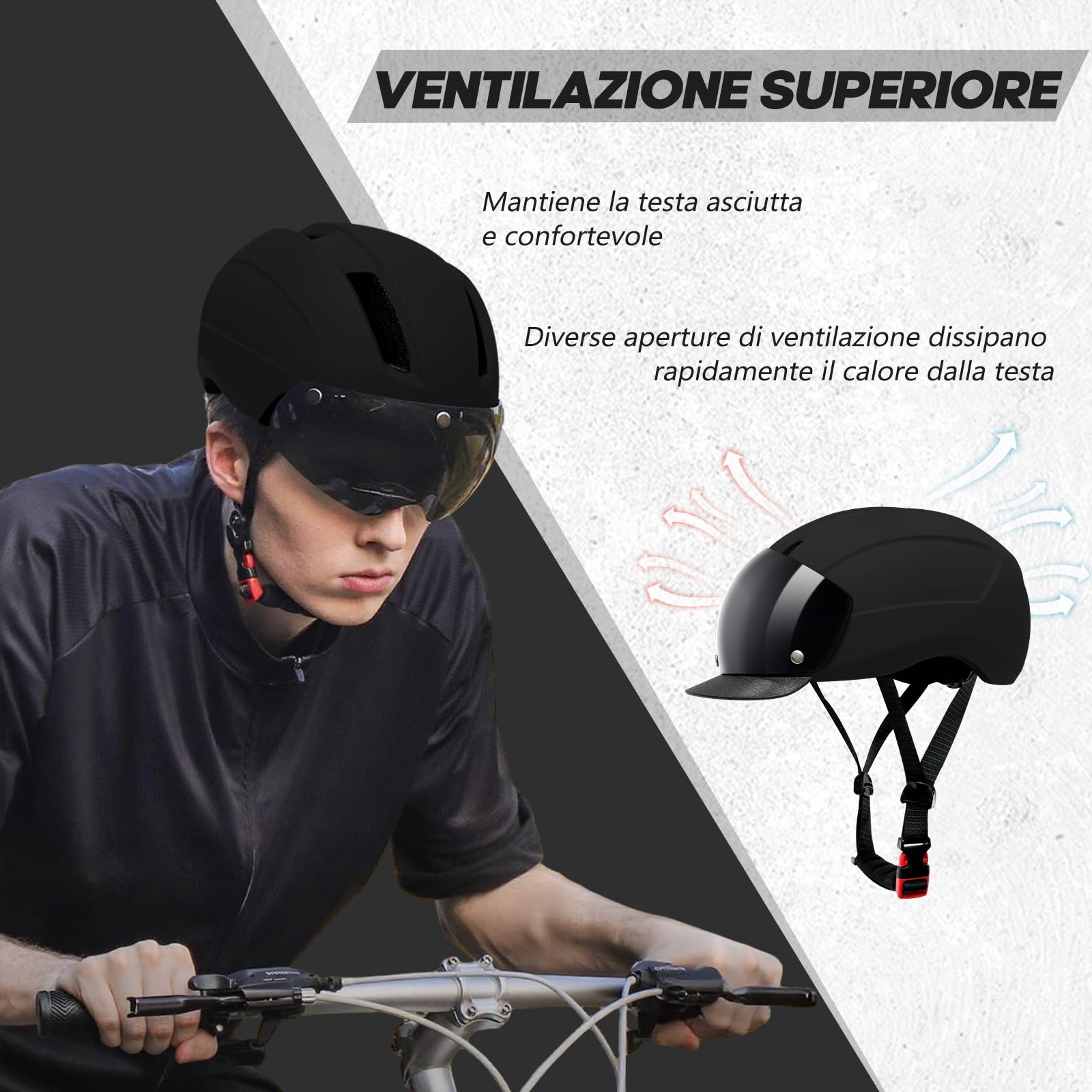 LeapBeast Casco Urbano Unisex,Casco da Bicicletta Leggero con Visiera Parasole e Occhiali Magnetici Staccabili, Misura Regolabile,Calotta in PC, Adatto per Bici Elettriche,MTB e Bici da Città