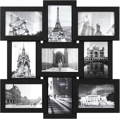 SONGMICS Marcos de fotos de collage de 4 x 6 pulgadas para decoración de pared juego de 9 marcos de collage de fotos múltiples para decoración de