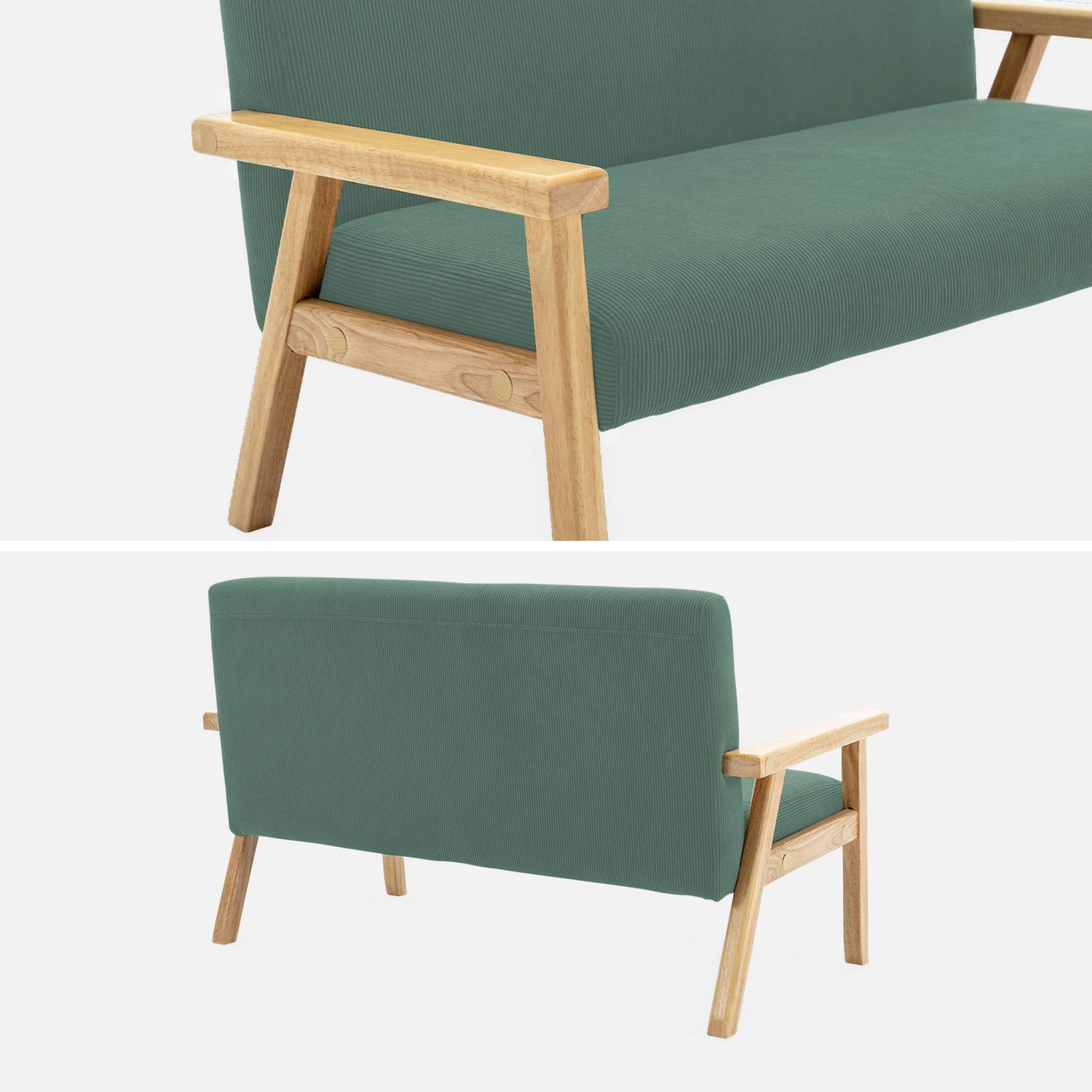 sweeek - Banquette canapé Enfant en Bois et Velours côtelé Kaki. Isak. L 84 x P 43.5 x H 50cm