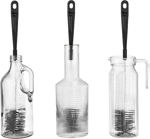 Miniatura 6 de ALINK Paquete de 3 cepillos largos de limpieza para botellas de cuello estrecho para cervezavinofrascotermopozo deportivo, limpiador de botellas de