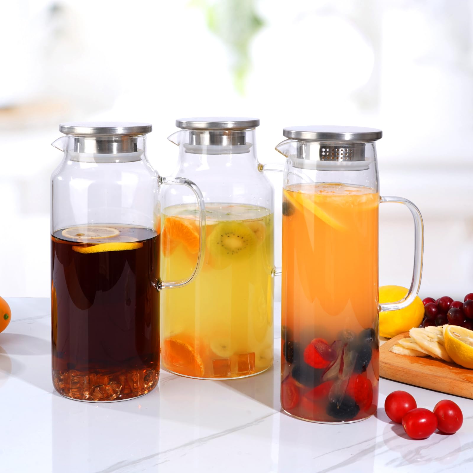 Jarra De Vidrio Borosilicato De 2 Litros Con Tapa De Bambú Para Suministro De Bebidas Calientes Y Heladas