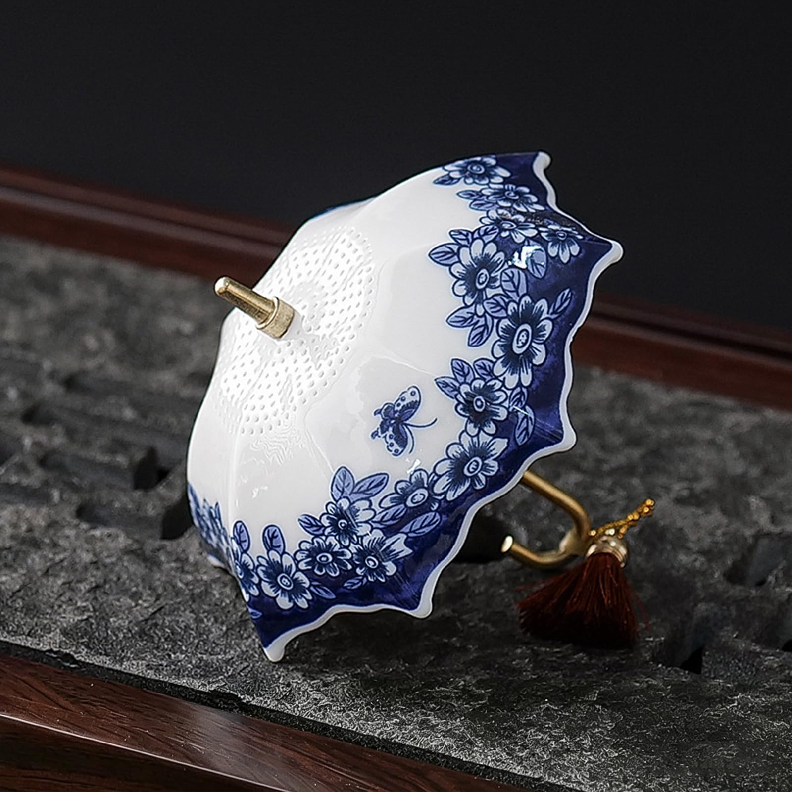 Niebieski i biały porcelanowy zaparzacz do herbaty z podstawką, drobny filtr do herbaty Kung Fu i naparów