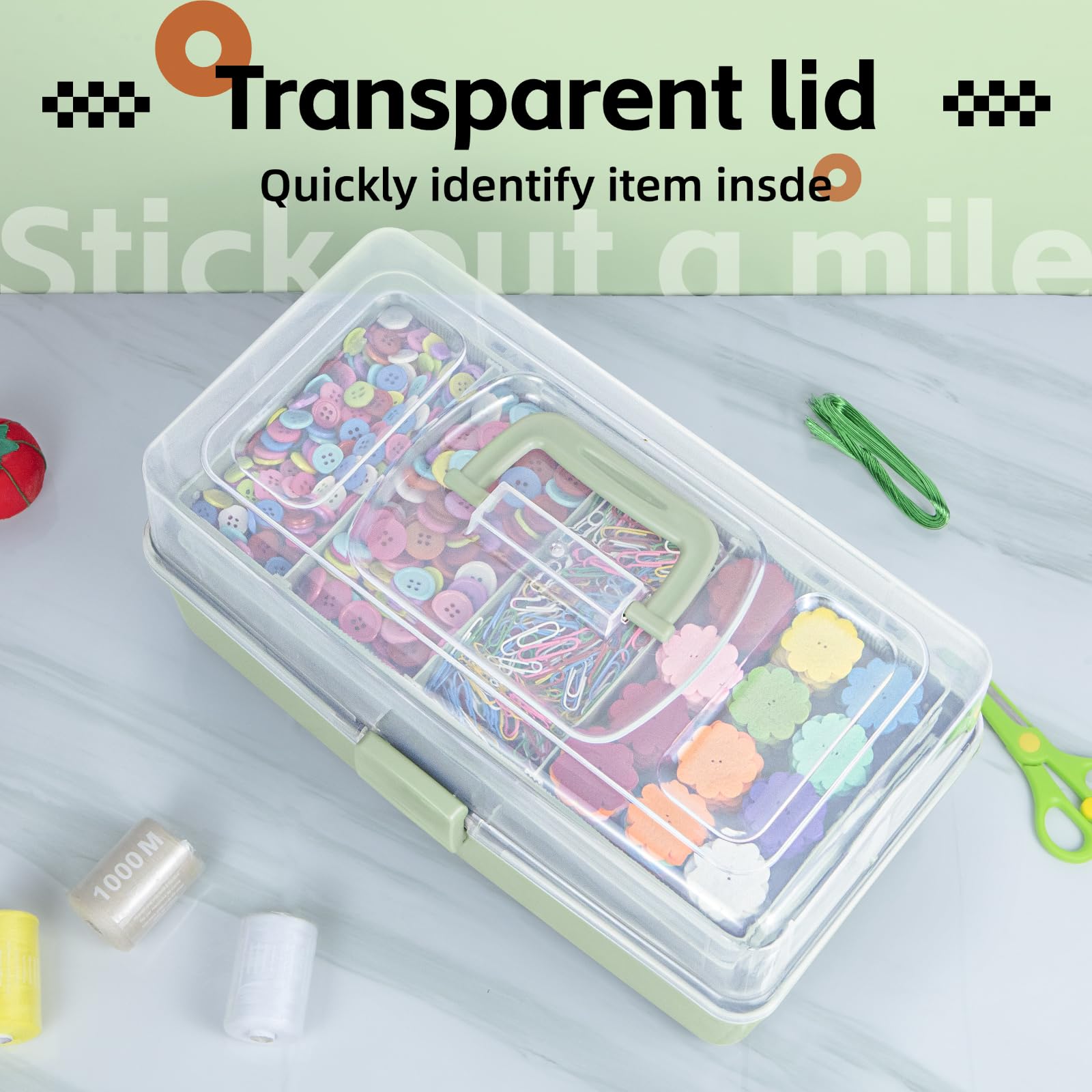 Creahaus Scatola di immagazzinaggio a 3 strati da 35,6 cm Multiuso/Scatole di immagazzinaggio per artigianato con scomparti/Scatola per attrezzi in plastica/Contenitore per medicinali/Organizzatore