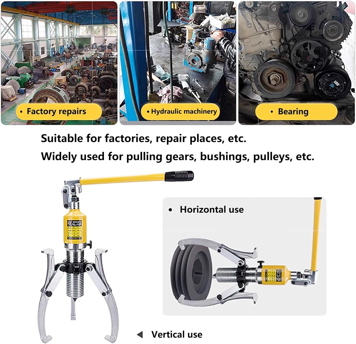 10T Hydraulic Gear Puller - 2-Jaw/3-Jaw Bearing Hub Separator for Pulley, Gear, and Flywheel Removal - Heavy-Duty Tool for Auto Repair, 22000LB Capacity