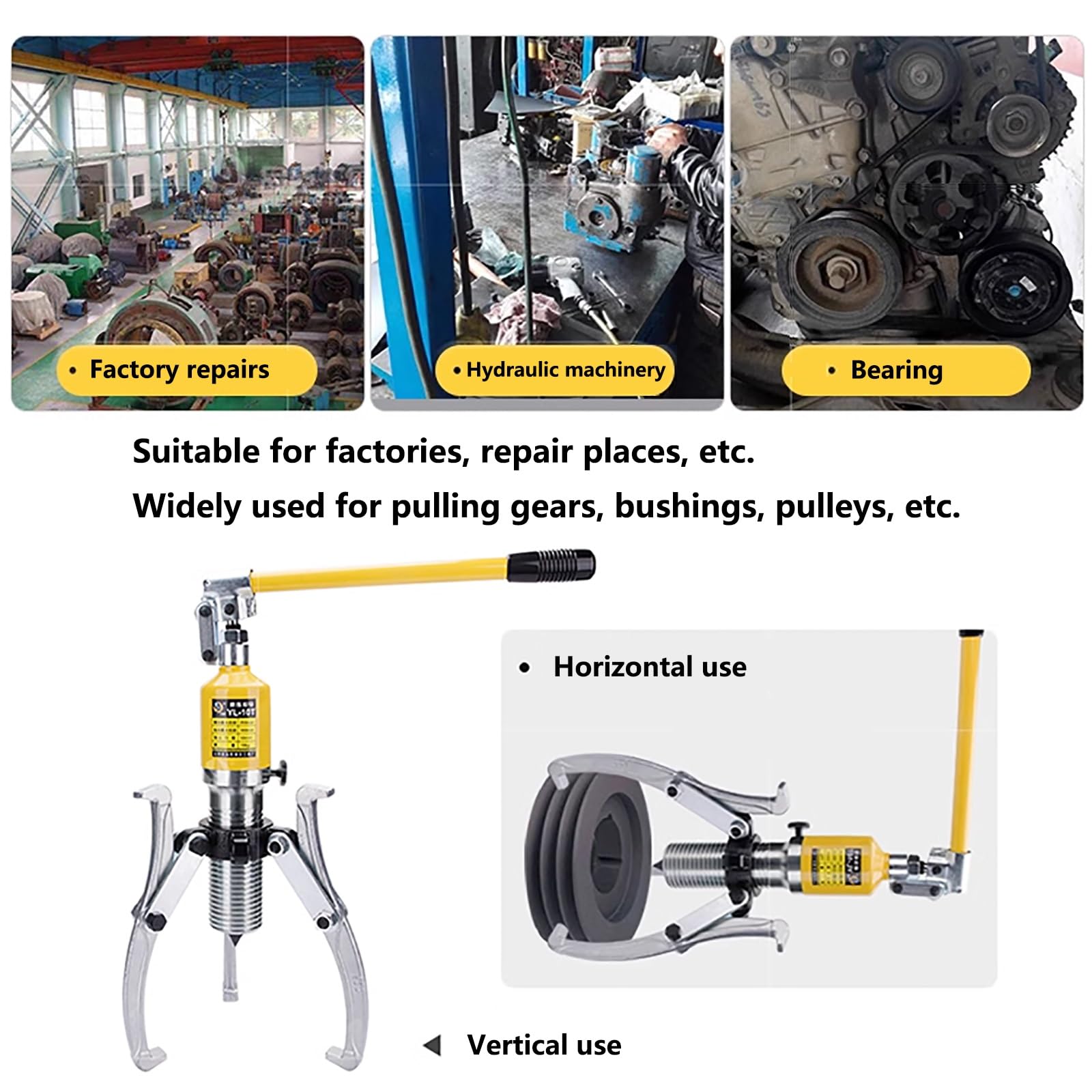 Zestaw hydraulicznych ściągaczy do kół zębatych, narzędzia do naprawy cylindrów hydraulicznych, ściągacz hydrauliczny o udźwigu 5-20 ton do wyciągania łożysk, separator łożysk UB z 2 lub 3 szczękami