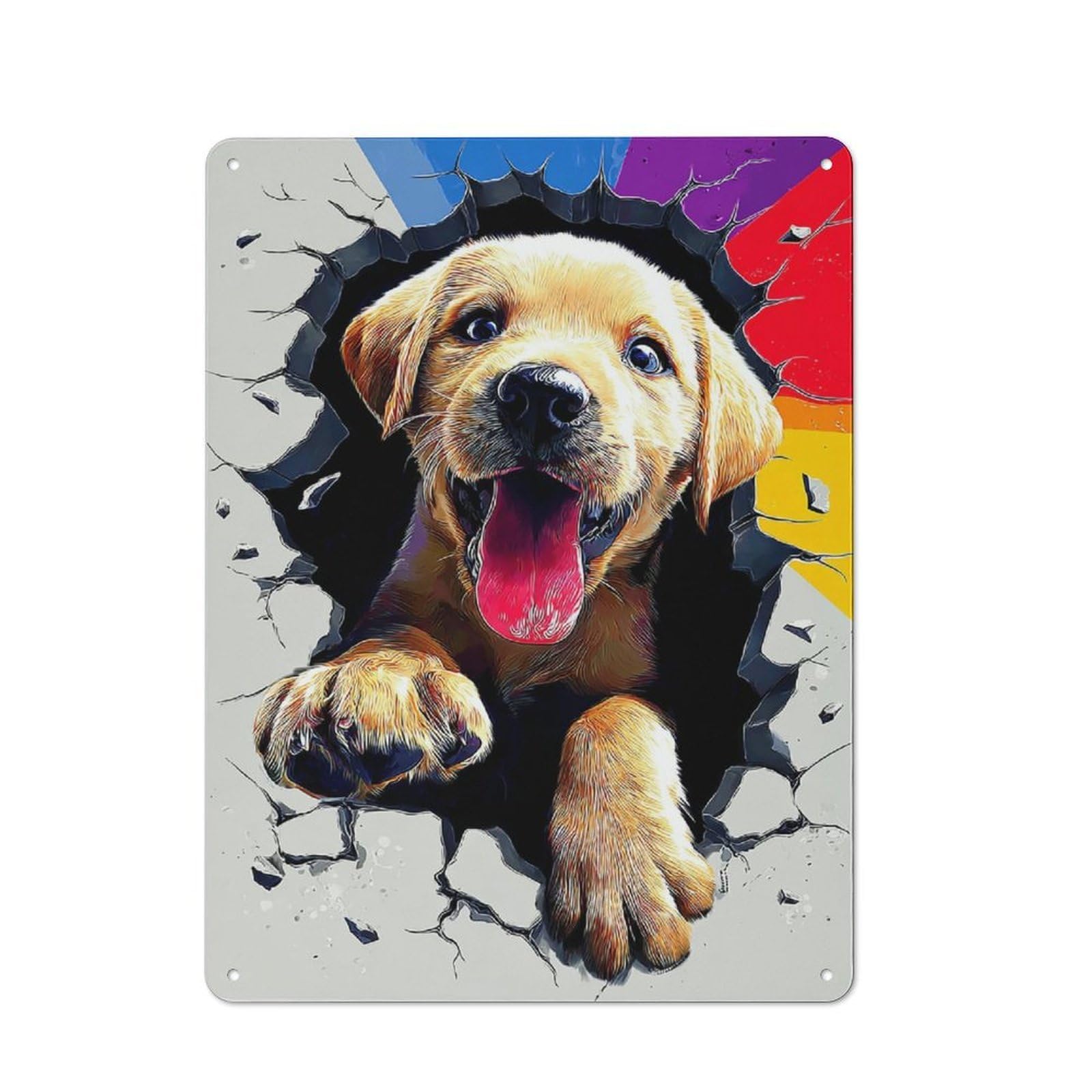 Junmoney Happy Puppy Breaking Through Wall Metal Wall Sign 40X30cm Featuring For Café Or Home Bar, A Winter Wall Decor Update For Hospitality Decor Collectors