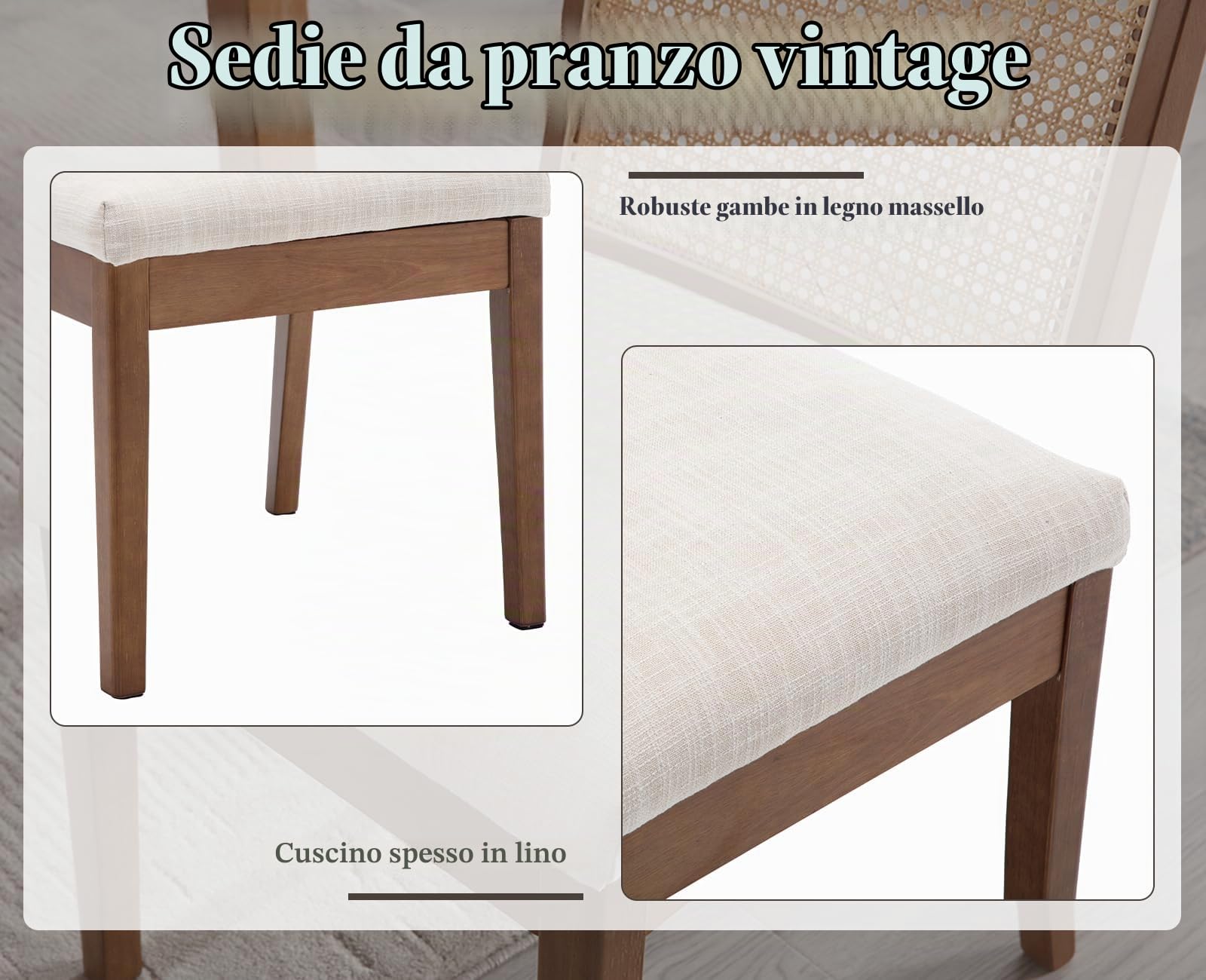 chairus 4 PZ Sedie da Pranzo in Tessuto in Lino in Legno Massiccio, Nero