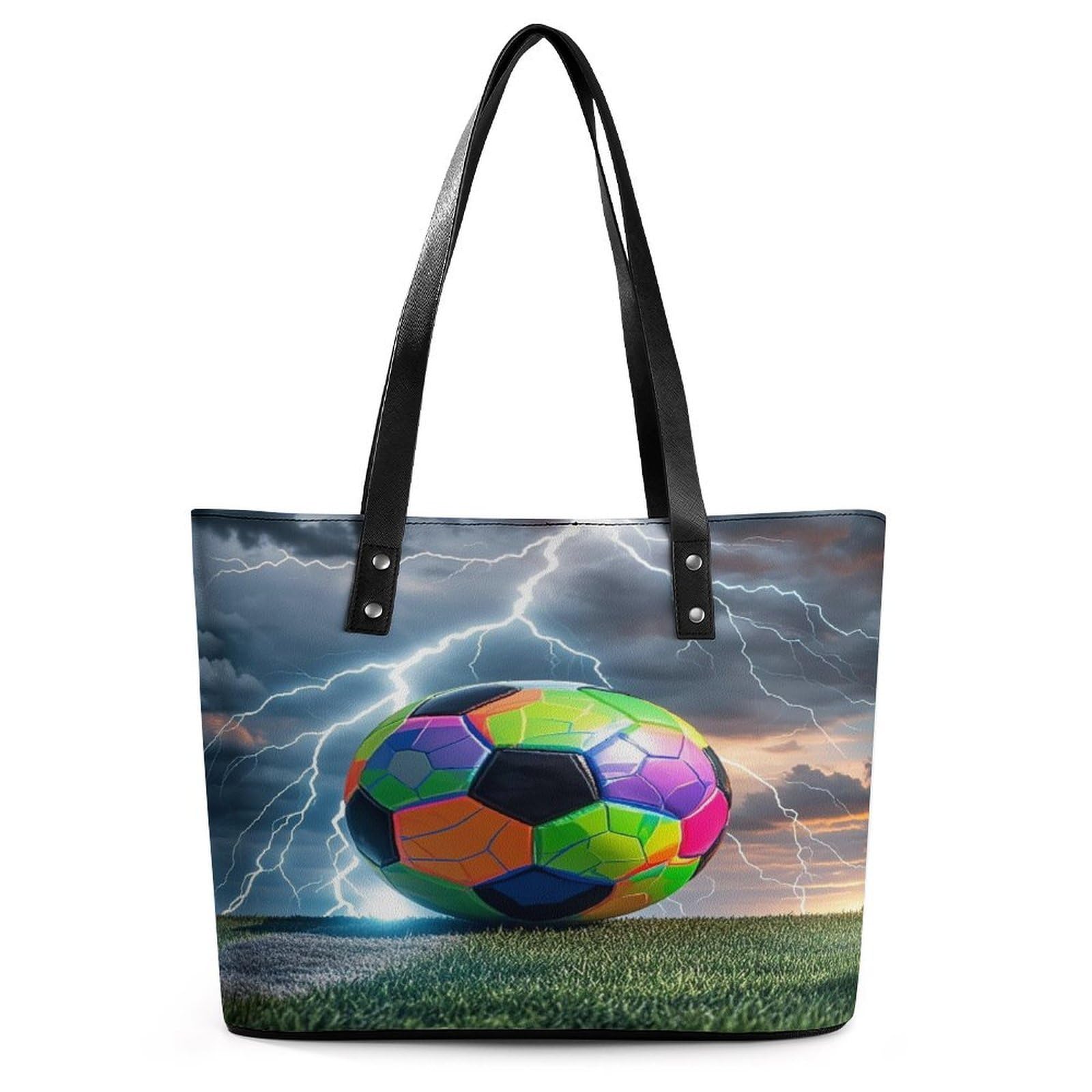 Football And Lightning Handbag for Women Leather Tote Bag Exquisite Satchel Bags for Leather Ladies Handbag