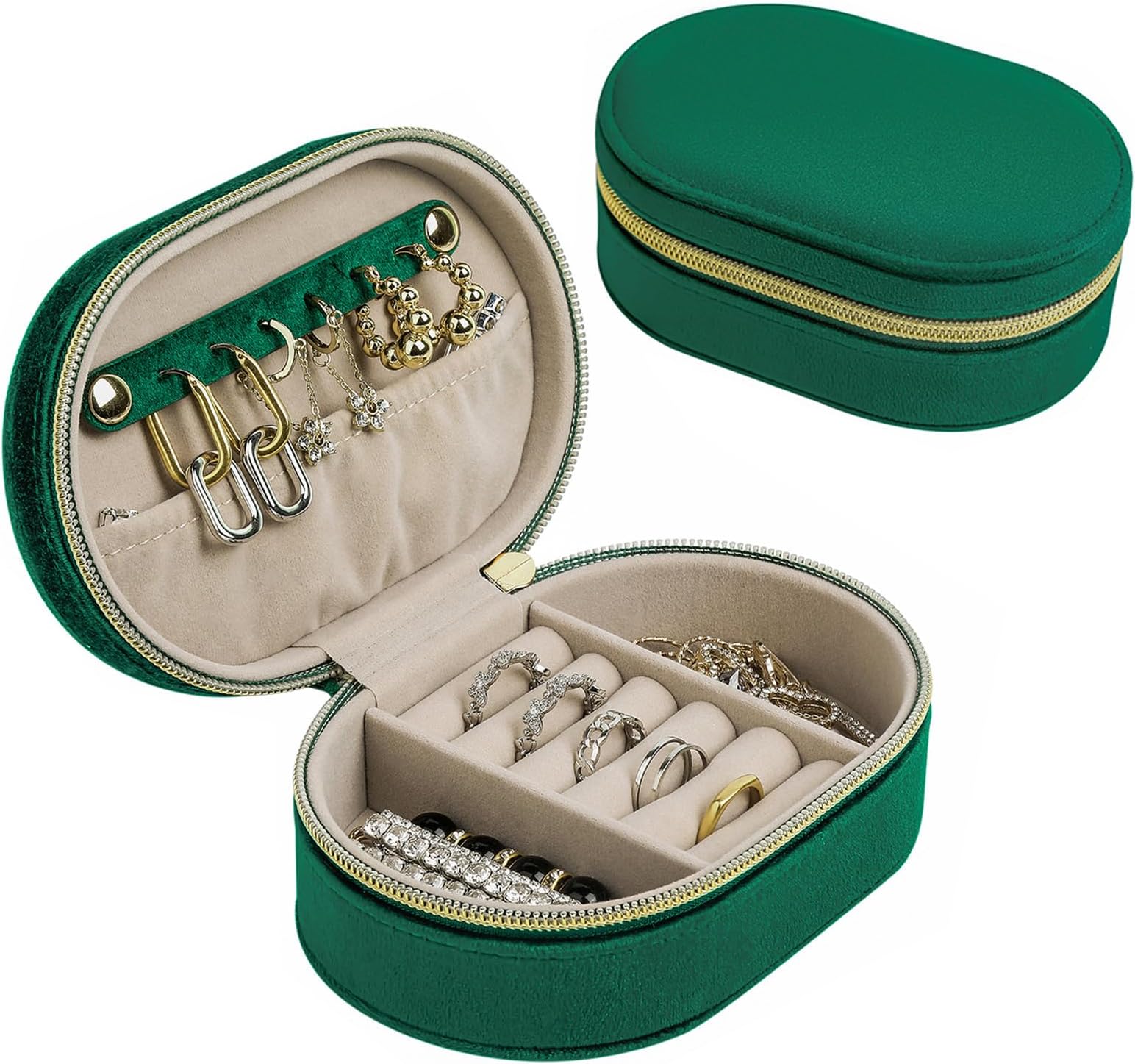 ChangsuoChangsuo Plush Velvet Jewelry Box for Traval, Small Jewelry Case for Women, Jewelry Travel Organizer (Emerald)