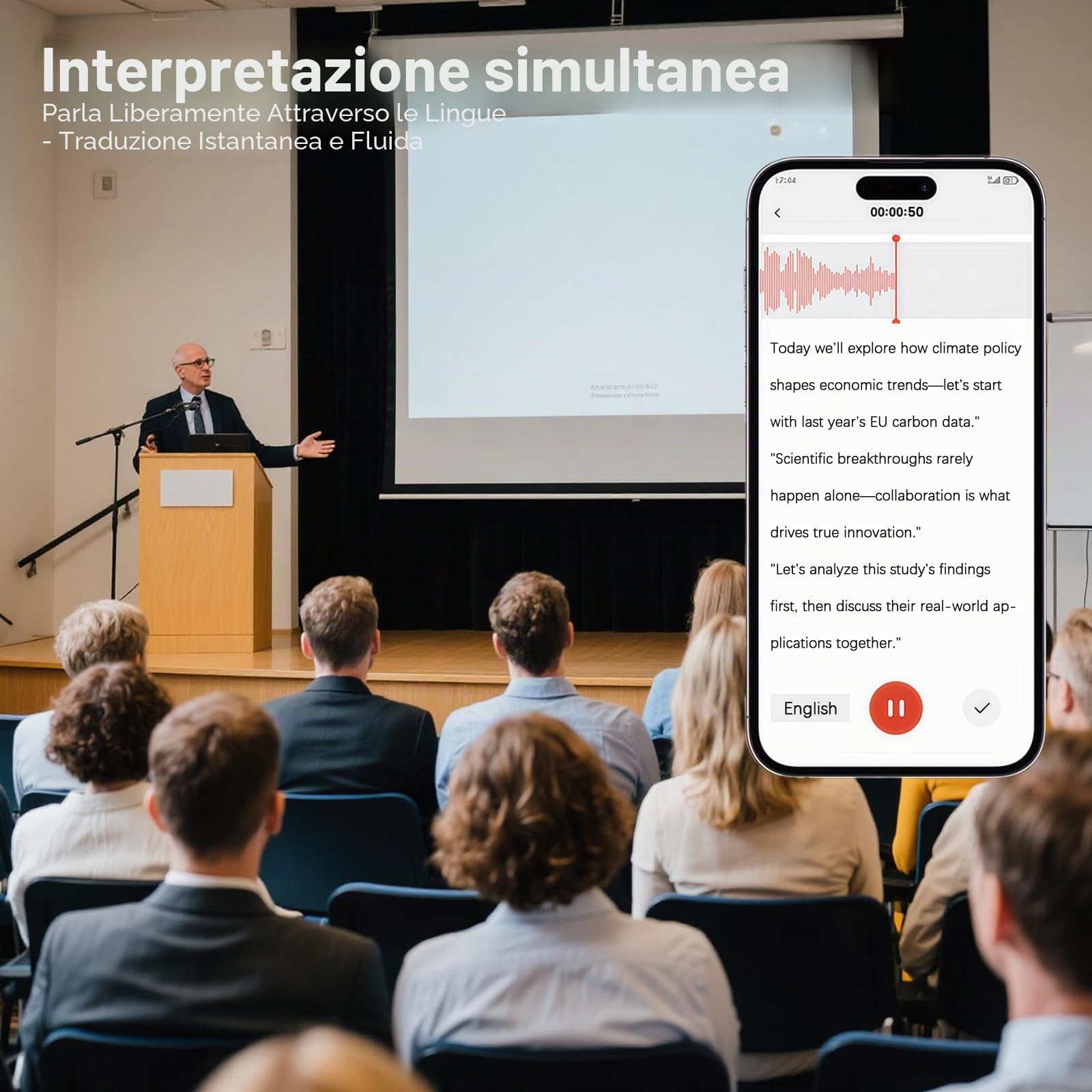 Registratore vocale digitale KI da 64 GB, registratore con trascrizione e riepilogo automatici, trascrizione in tempo reale, app, supporta l'importazione di file audio, 256 lingue 1