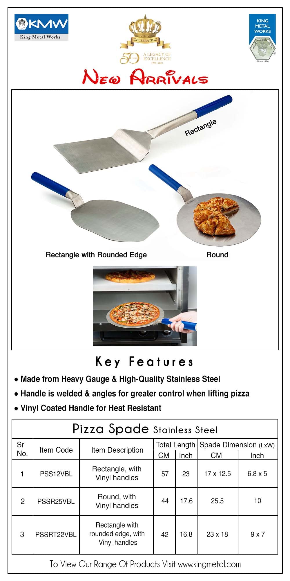 KMW High-Performance Stainless Steel Round Pizza Spade with Vinyl Handle | with Enhanced Durability | Efficient Build (Total Length- 44 cm, Dia- 25.5 cm) 1