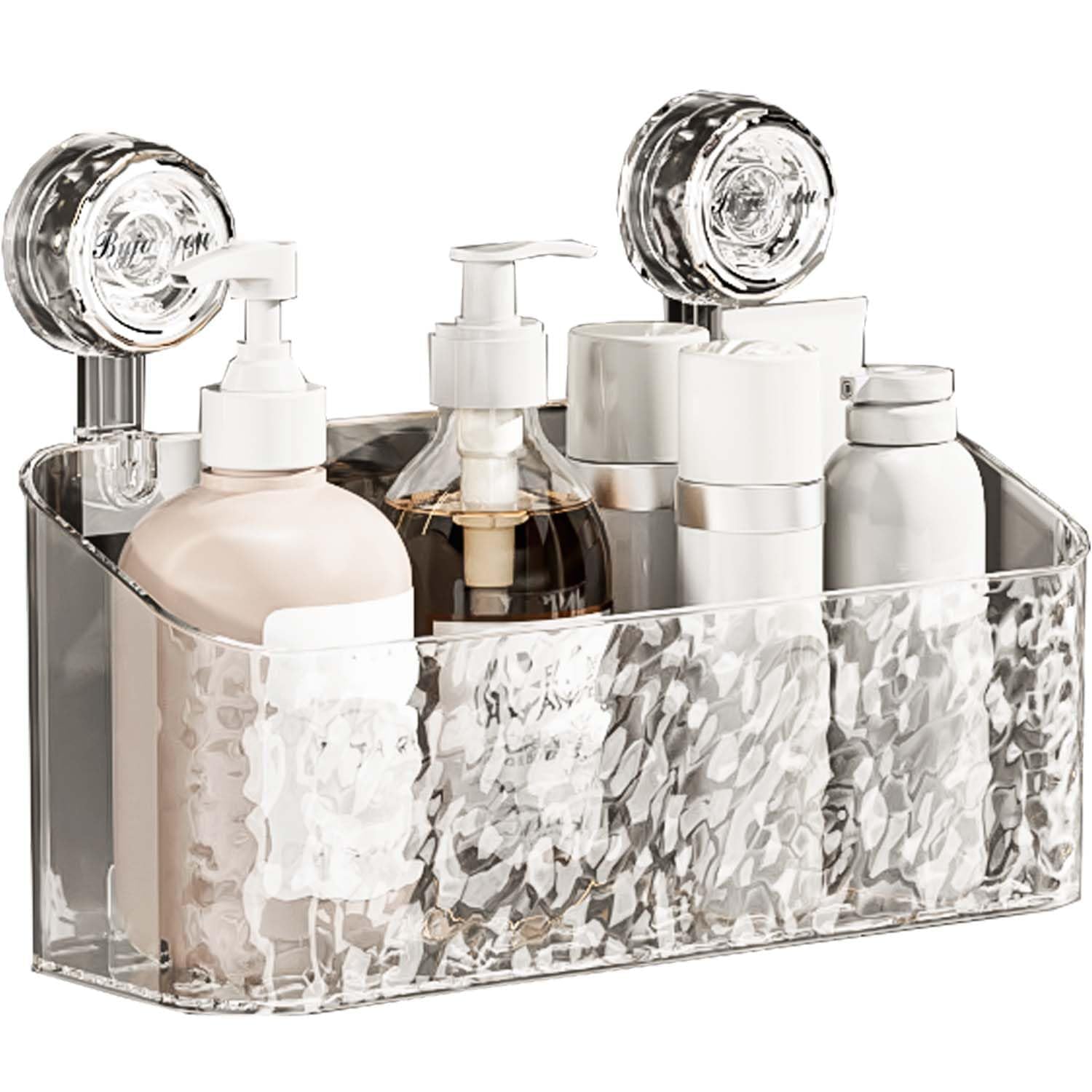 NALACAL Shower Caddy, Suction Cup Shower Organizer Bathroom Removable Shower Basket Strong Suction Shower Shelf, Clear And Silver