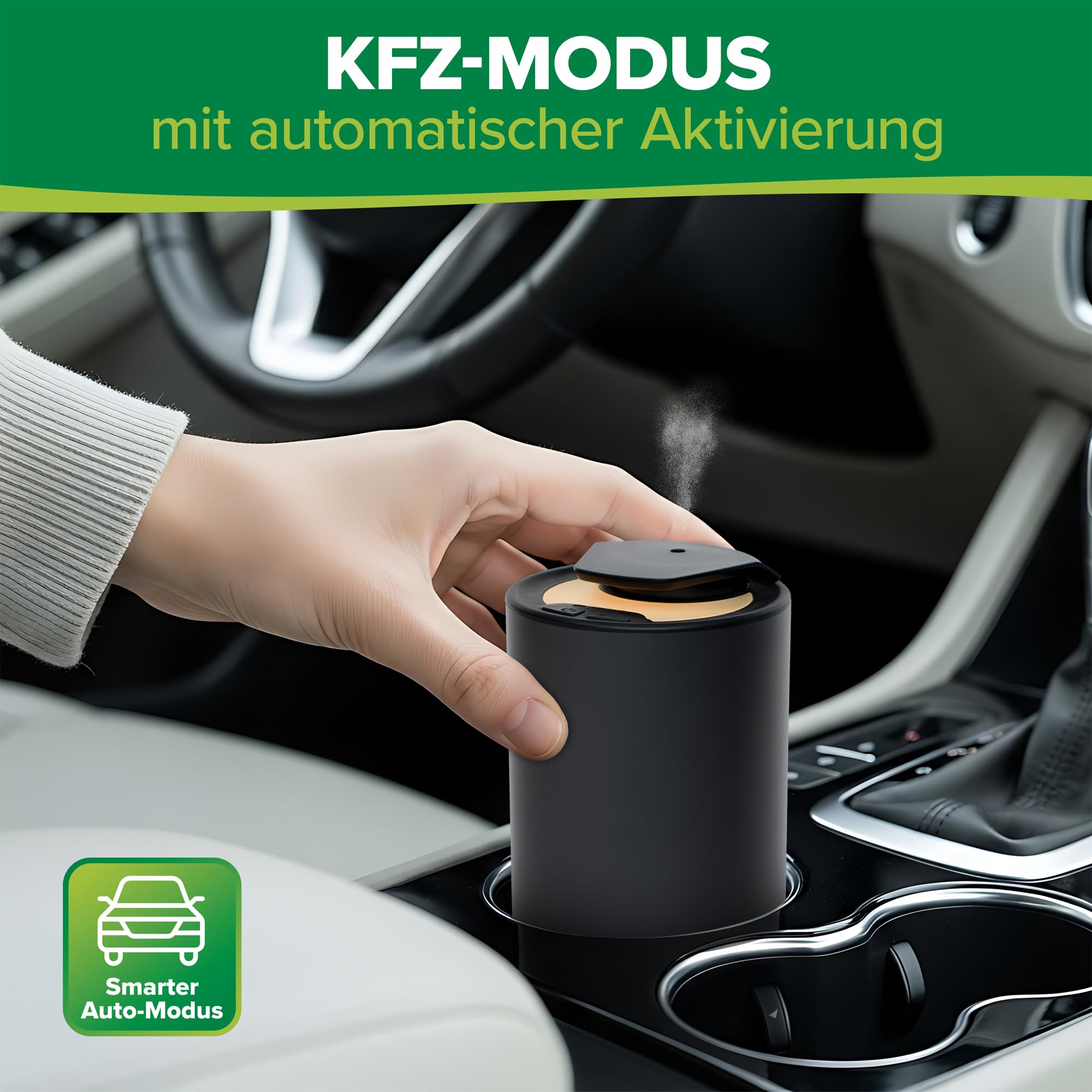 Inline Aroma Diffuser für Auto & Zuhause, wasserlos, mit Ambientelicht, Akku, Aluminiumgehäuse, titangrau, für ätherische Öle, Lufterfrischer, 40141, Anthrazit