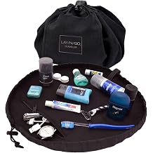 Lay-n-Go Drawstring Toiletry Bag - Water-Resistant 4-In-1 Lay Flat Toiletry Bag - Durable, Easy-To-Clean Travel - For Men & Women - Machine Washable & Compact 20", Black