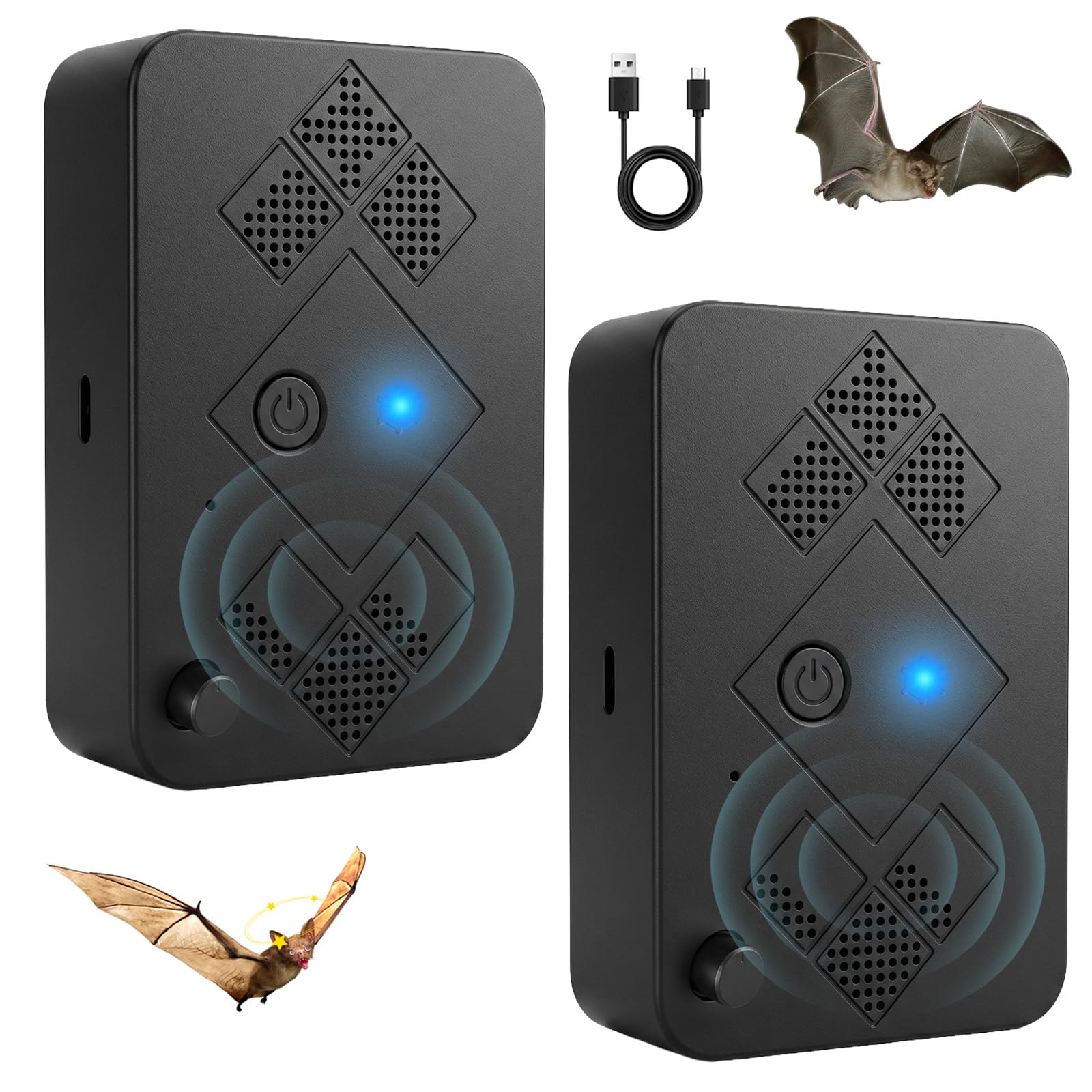 2026 Bat Fortress Mini Repeller Indoor Deterrent Adjustable Ultrasonic Bat Repellent Devices Outdoor Battery Operated Bat Repeller, Friendly to Human &amp; Pet (2Pack)