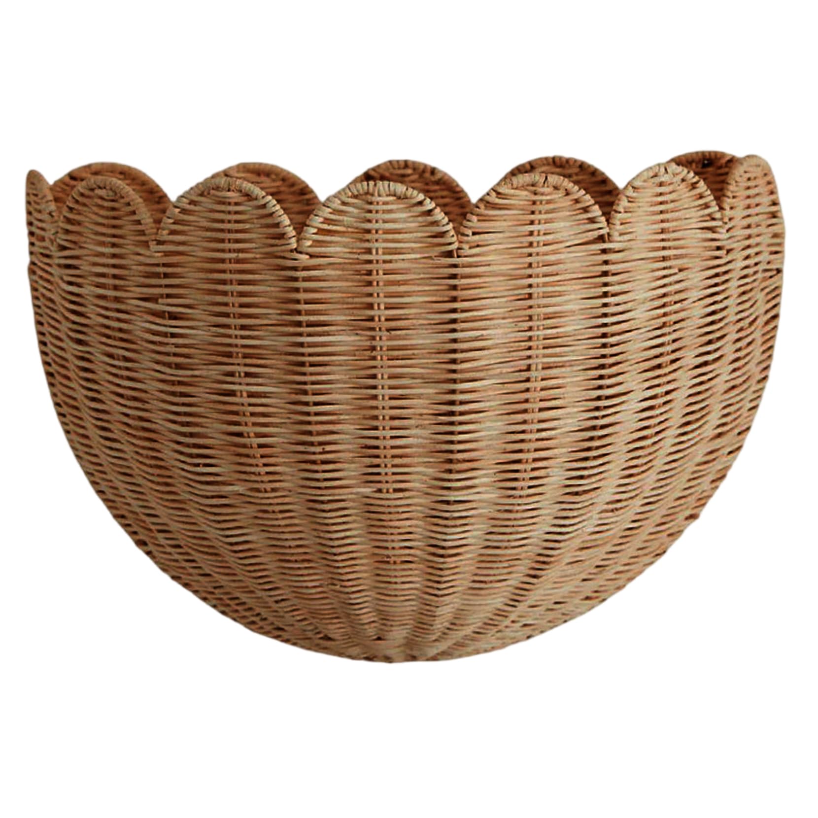 Ginwrek Wicker Wall Baskets Scalloped Wall Basket Rustic Hanging Baskets Woven Wicker Basket for Fruit Vegetable Plant Toiletries, Kitchen Bathroom 5.9x11 inch