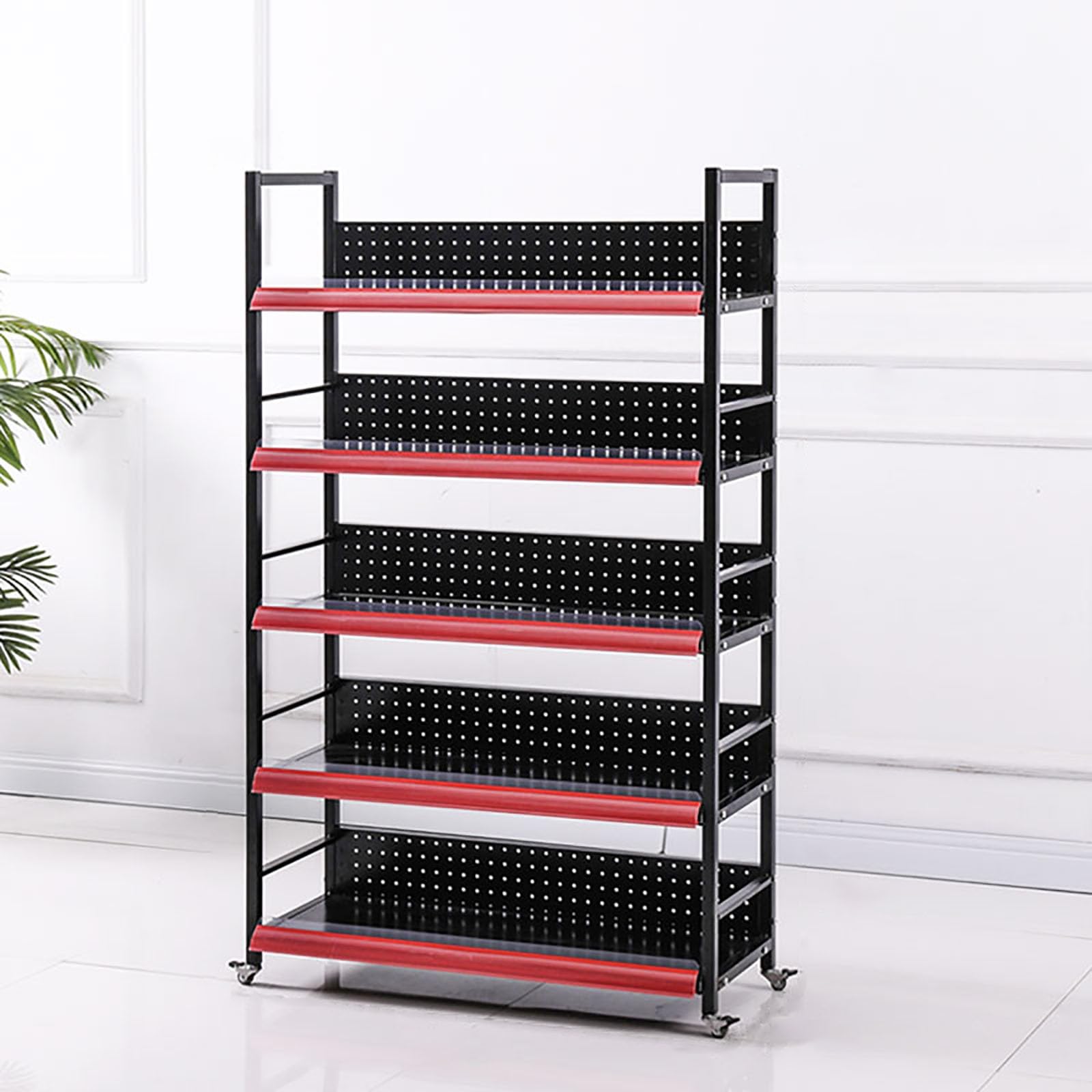 METTEOR Snack Storage Rack,Snack Organizer with 4 Hooks And 4 Wheels, Fruit Vegetable Basket for Store 3/4/5 Layer Stackable Steel Storage Baskets Organizer Cart, for Kitchen Pantry Bathro (One Colo
