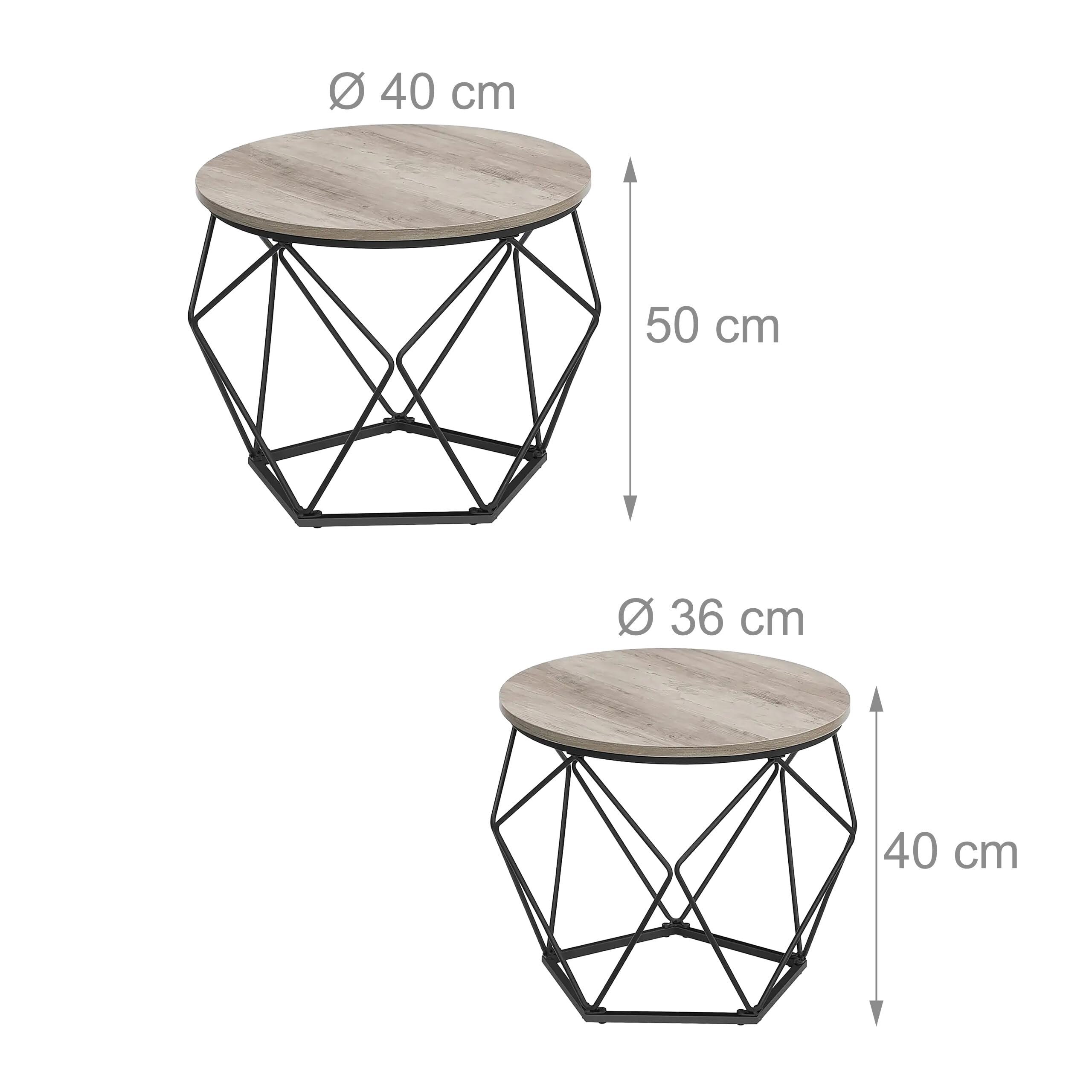 Relaxdays Set 2 Tavolini Rotondi Effetto Legno e Metallo Design Vintage Marrone/Nero 50x40x40 cm