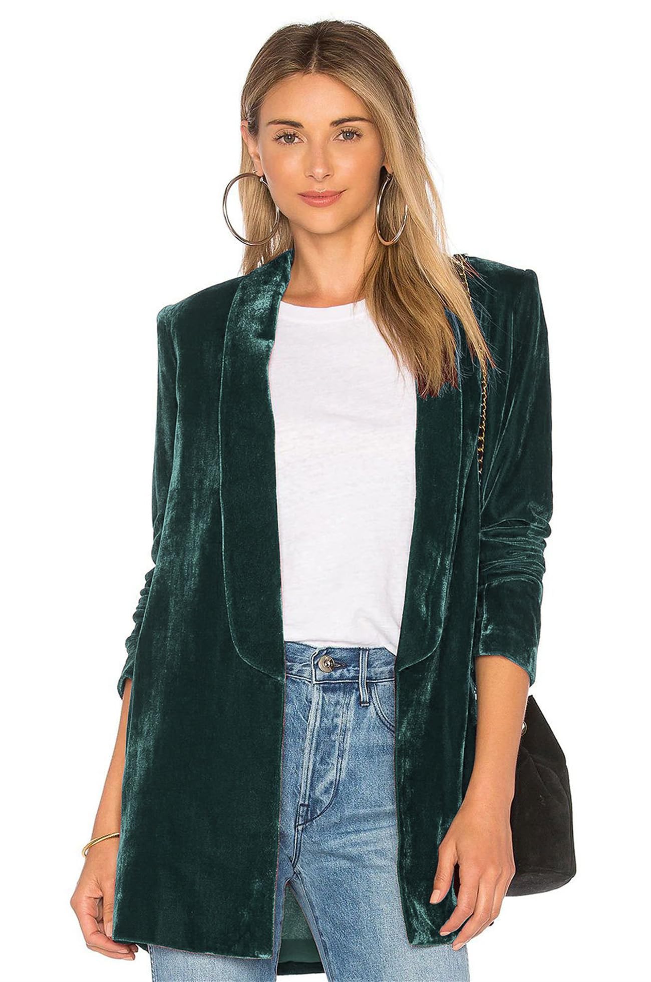 Womens Velvet Blazer Jackets Casual Long Sleeve Lapel Collar Pocketed Velvet Cardigan