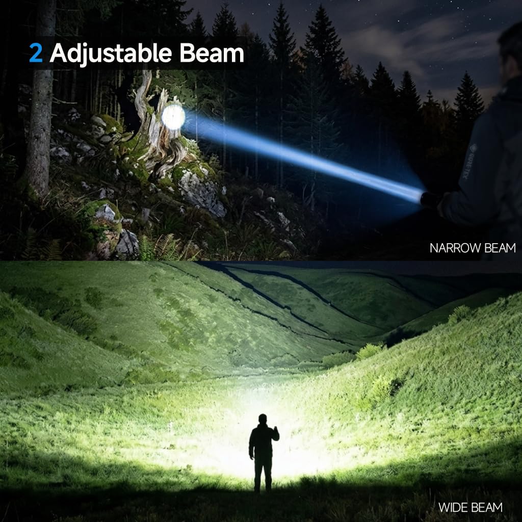 Lot de 2 lampes de poche rechargeables 99 000 lumens haute luminosité avec 5 modes d'éclairage, lampe torche puissante pour la maison, le camping