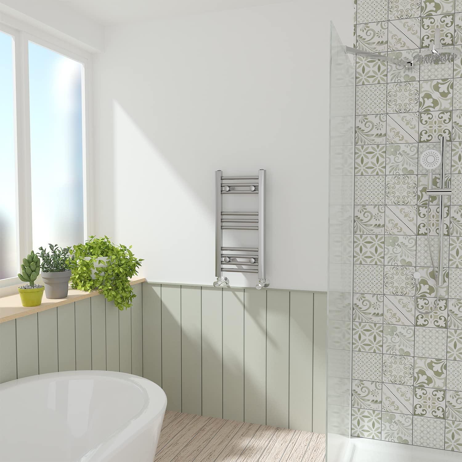 NRG Chrome Straight Central Heating Towel Rail Bathroom Heated Rad Radiators Ladder Warmer - 600×300mm