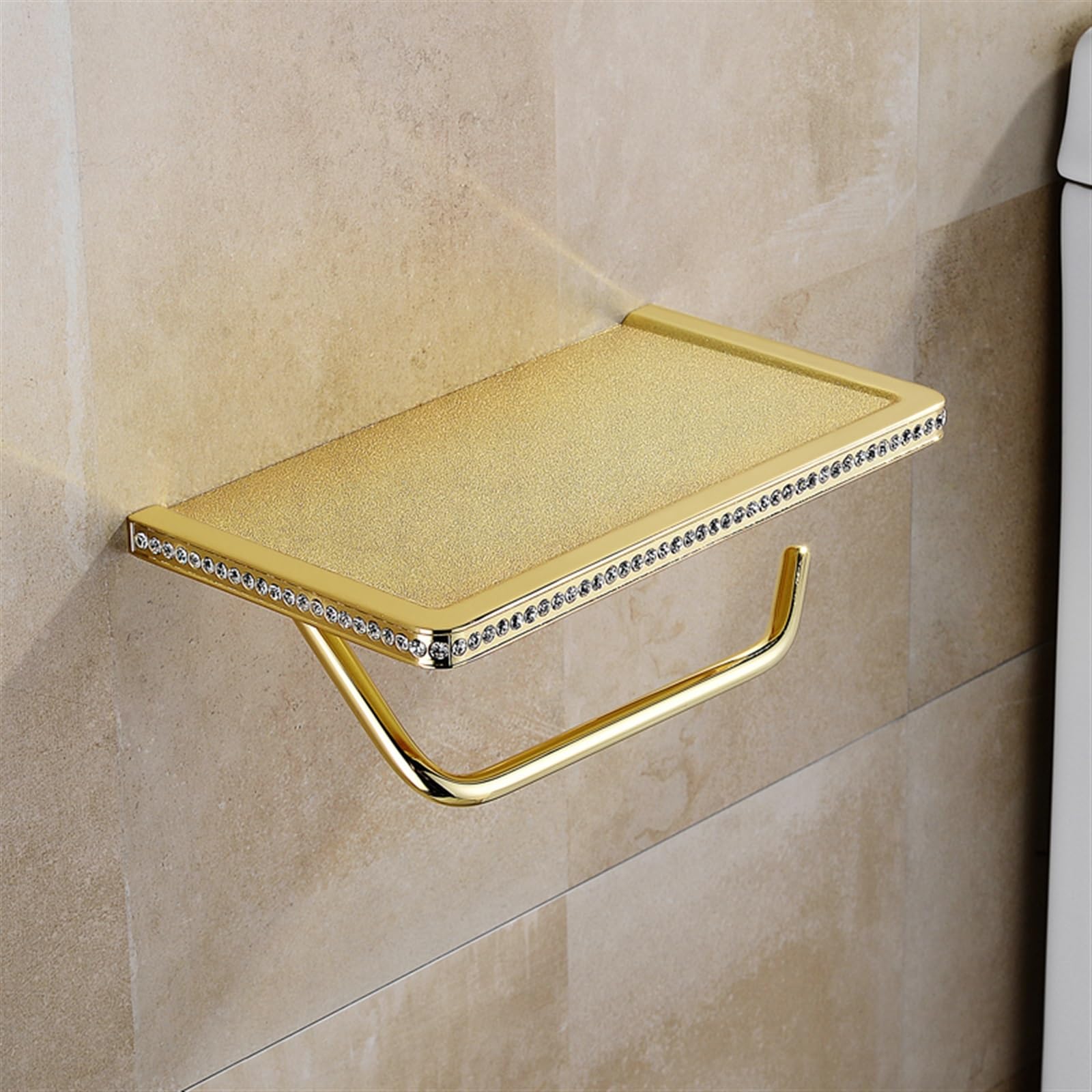 Stały uchwyt na papier toaletowy, Gold Stainless Steel Toilet Paper Holder Bathroom Wall Mount With Mobile Phone Shelf(4 Pcs)